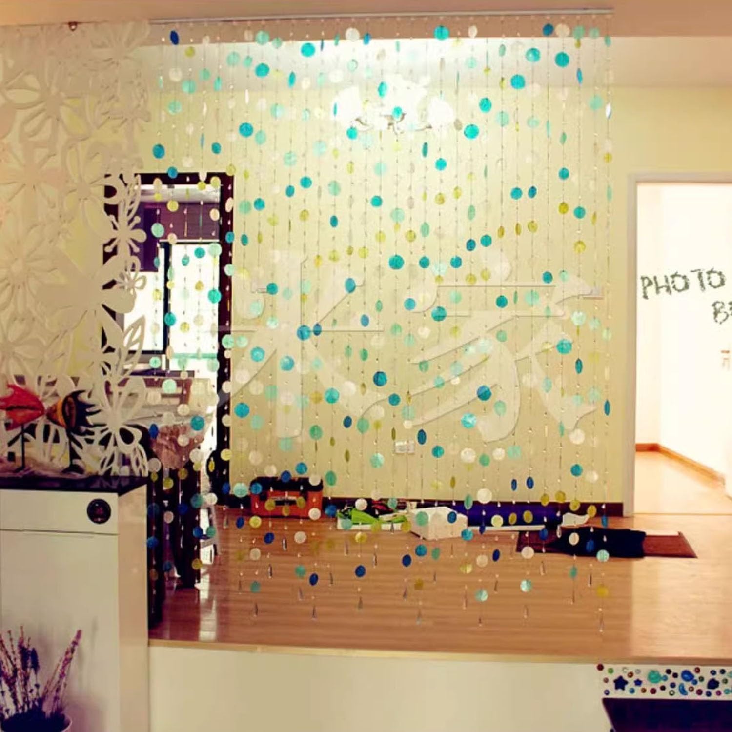 Blue Beaded Curtain for Doorway Privacy Partition
