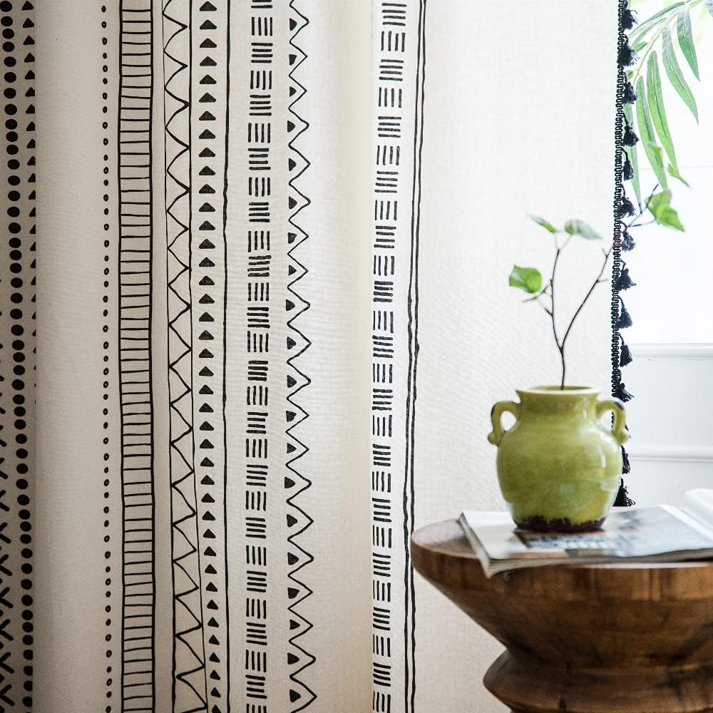 Deeprove Boho Curtain Panel with Black Tassels