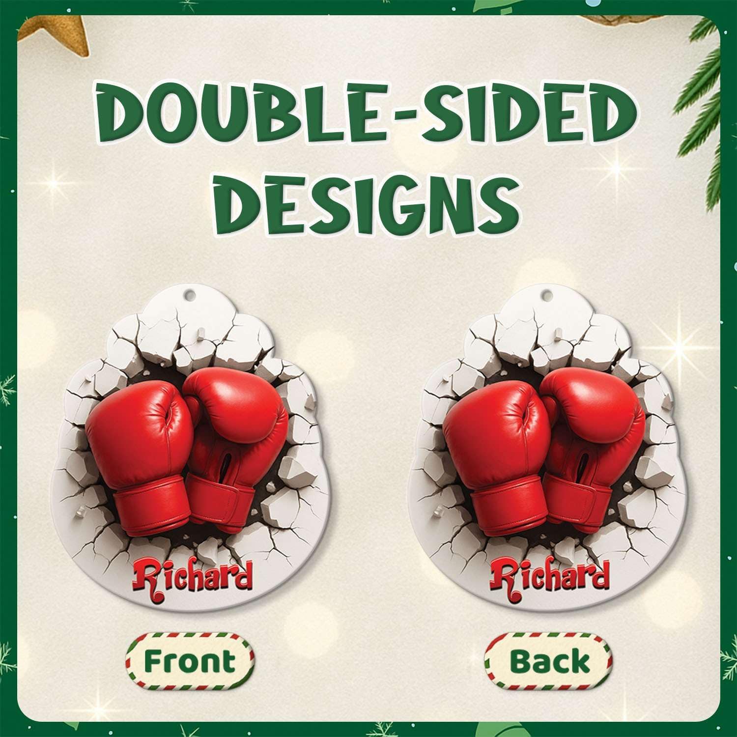2D Boxing Breakthrough Wall Ornament Personalized Name Christmas Hanging Decor