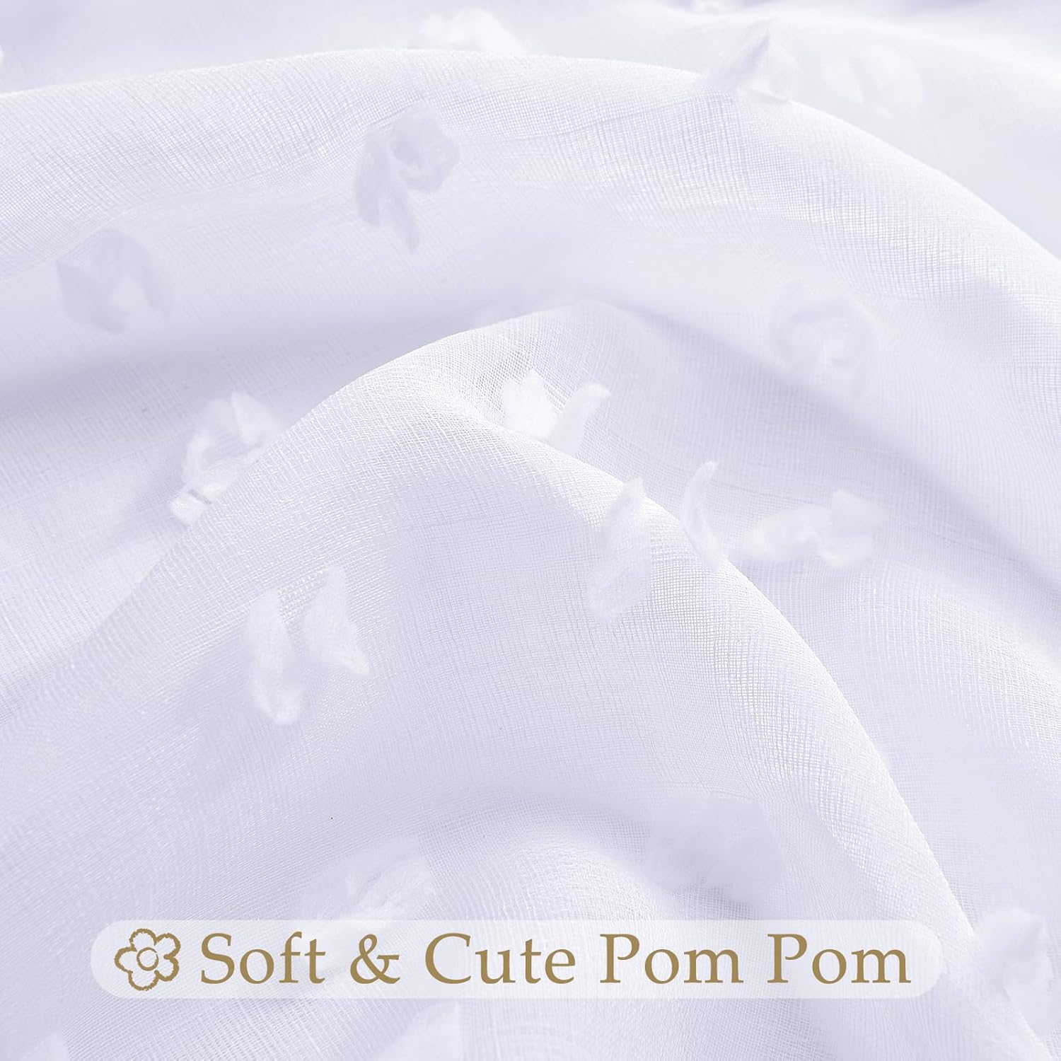 Guken Grommet Pom Pom Sheer Curtains 2 Panels 63 Inch Length