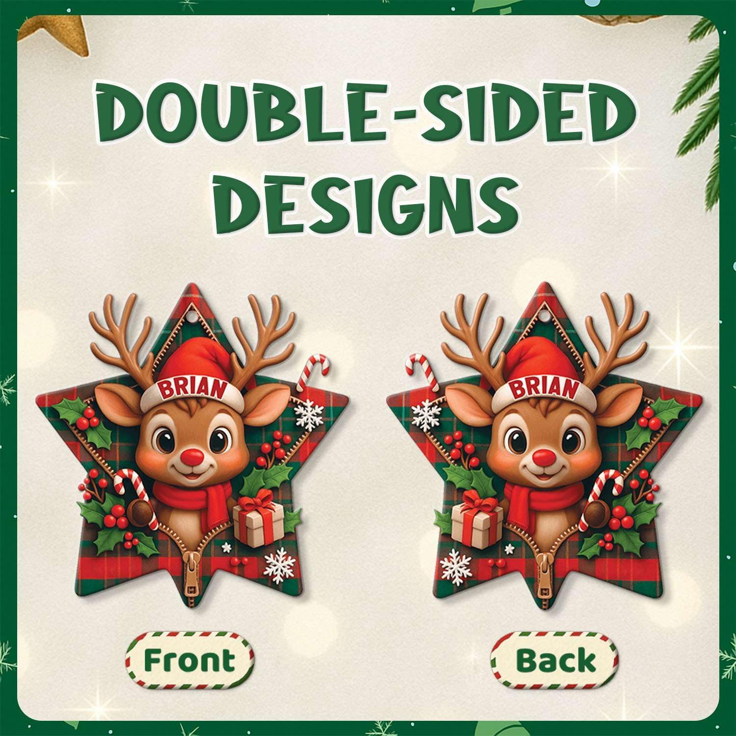 Personalized Reindeer Hanging Ornament Star Shape Acrylic Keepsake for Christmas