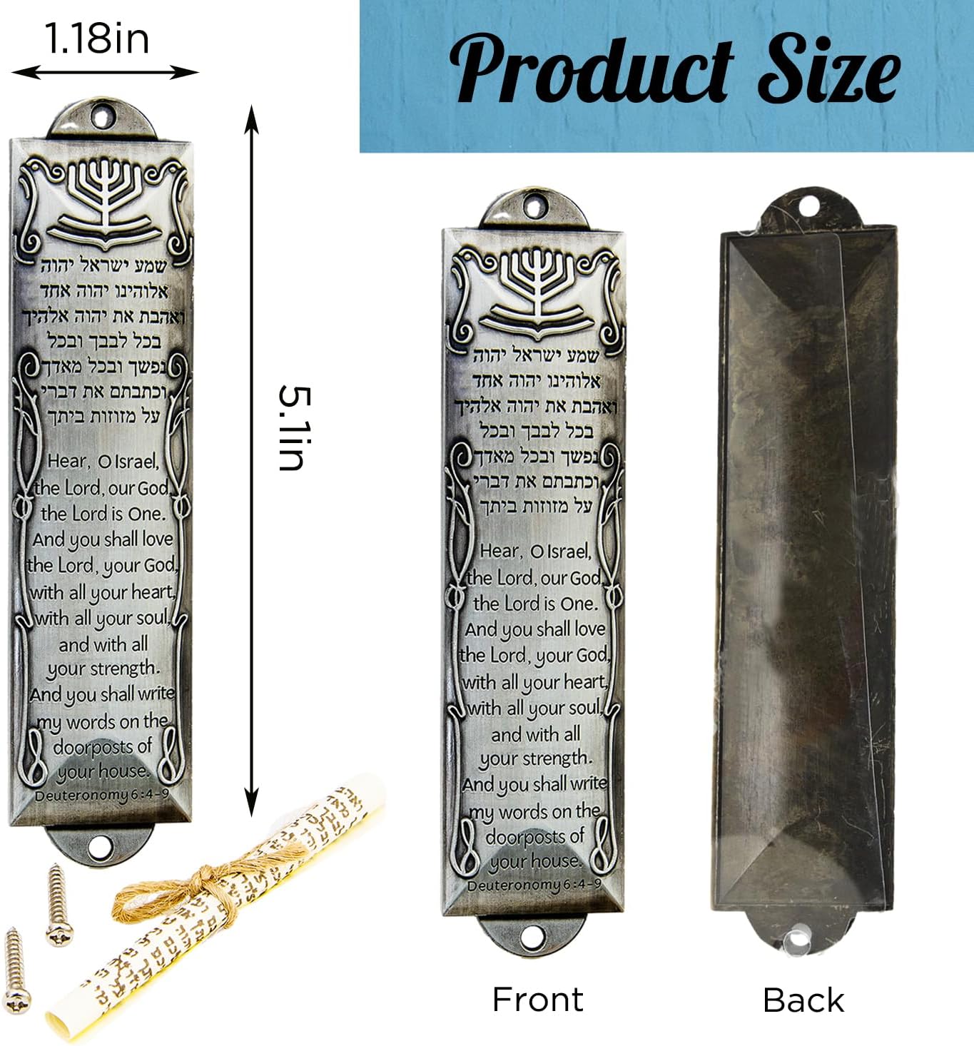 Prefdo Metal Mezuzah Plaque with Scroll