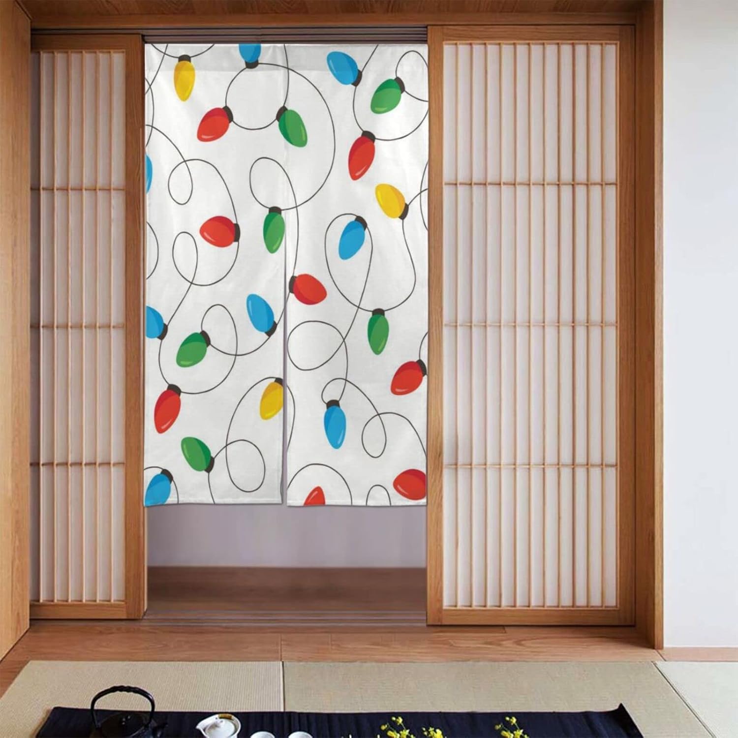 Christmas Rainbow Light Bulb Doorway Curtain 34x56