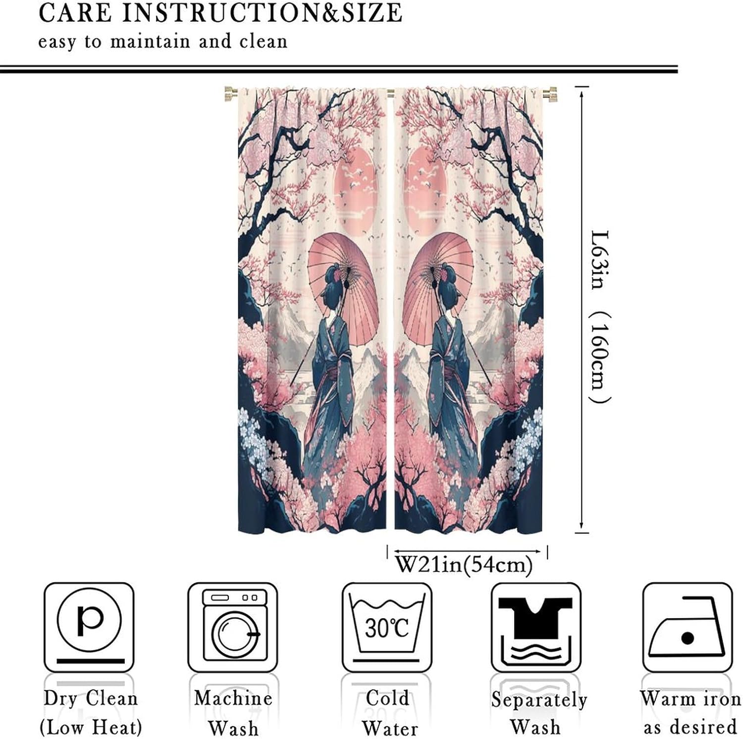 Yoakiet Decorative Blackout Curtains Kimono Woman with Cat 42x63in