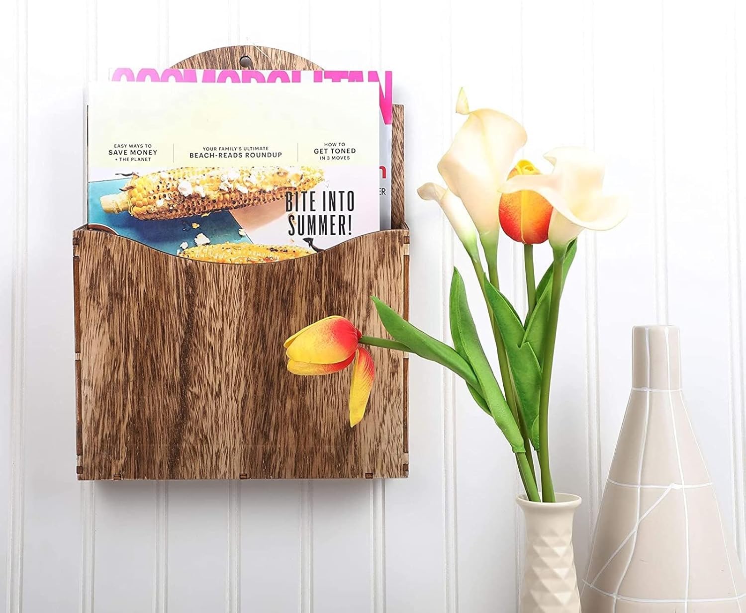 Juvale Rustic Wood Wall Magazine Holder 12 Inch