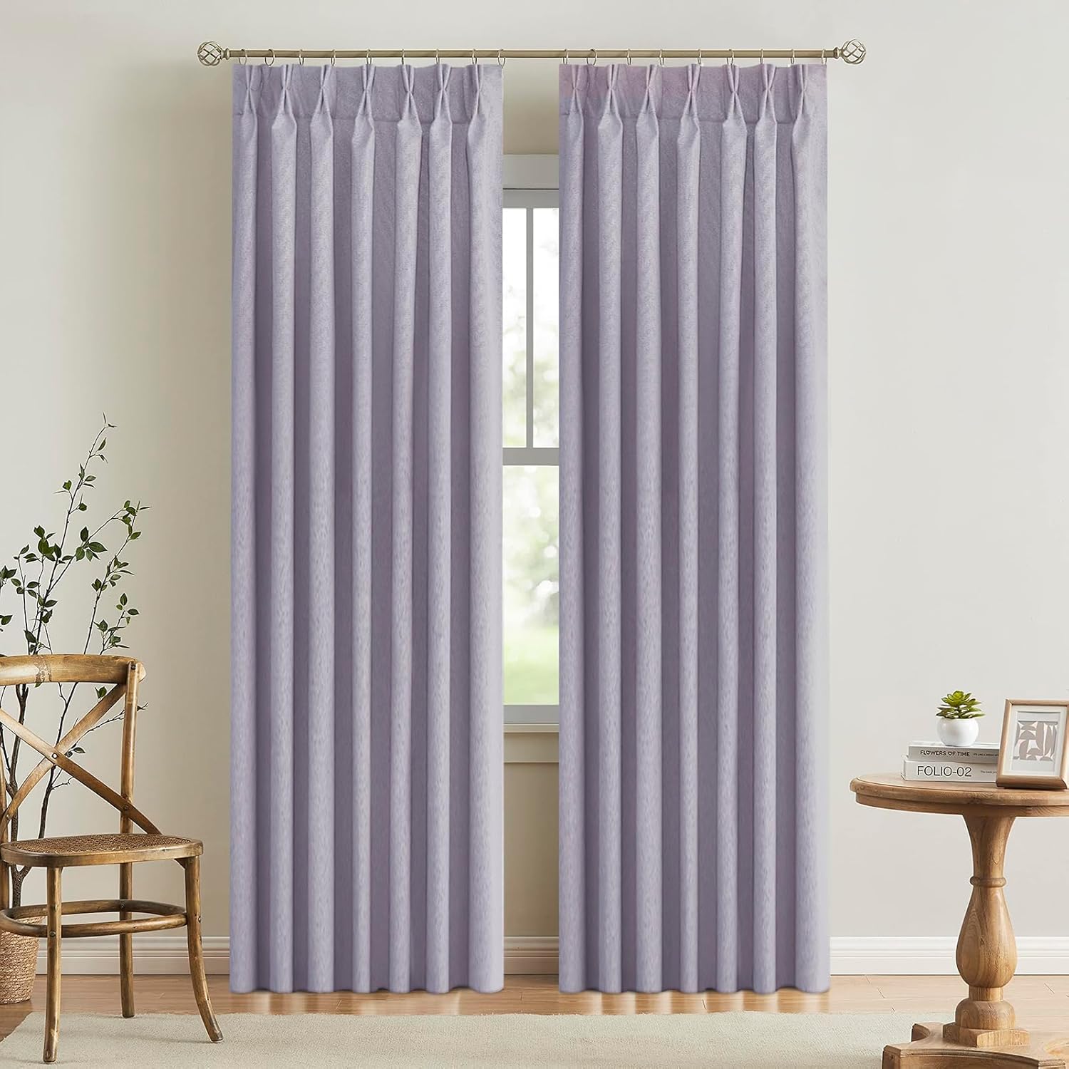 Light Grey Blackout Linen Curtains 2 Panels Set 72 Inches Length