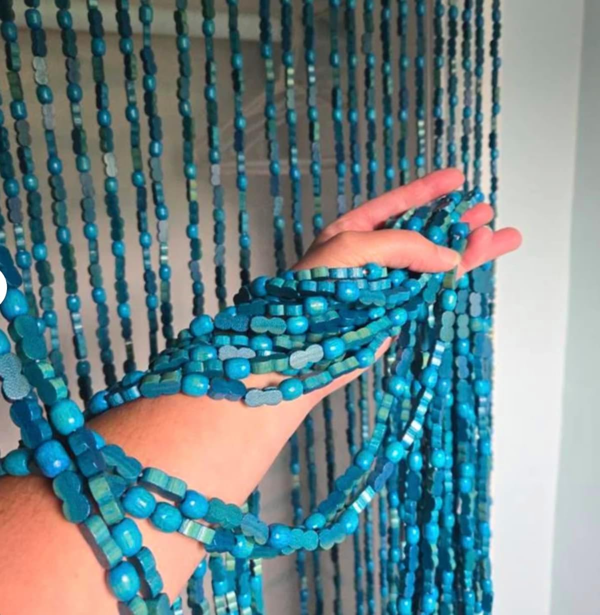 BeadedString Natural Wood and Bamboo Beaded Curtain