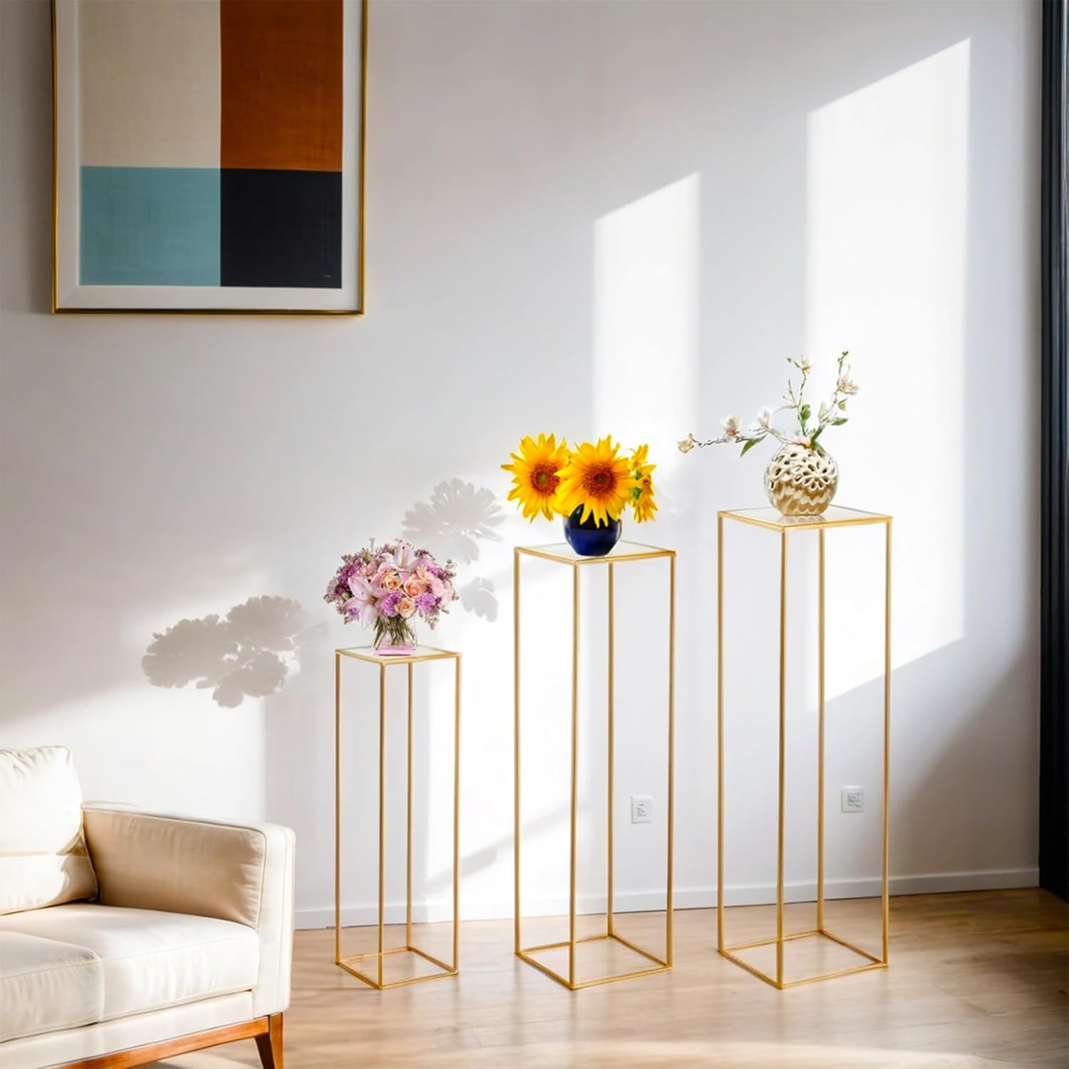 3PCS Square Cylinder Pedestal Stand for Parties