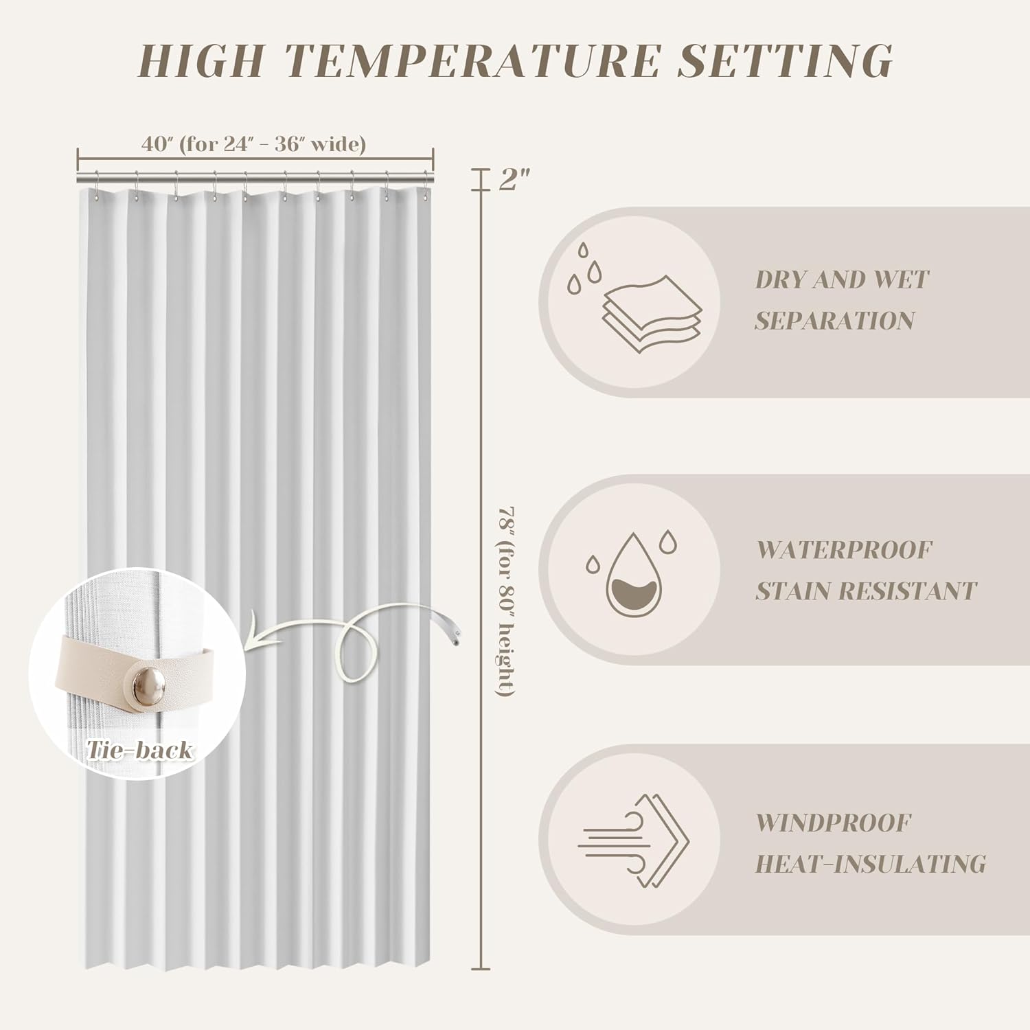Linen Pleated Magnetic Door Curtains with Tiebacks - 40x78 White