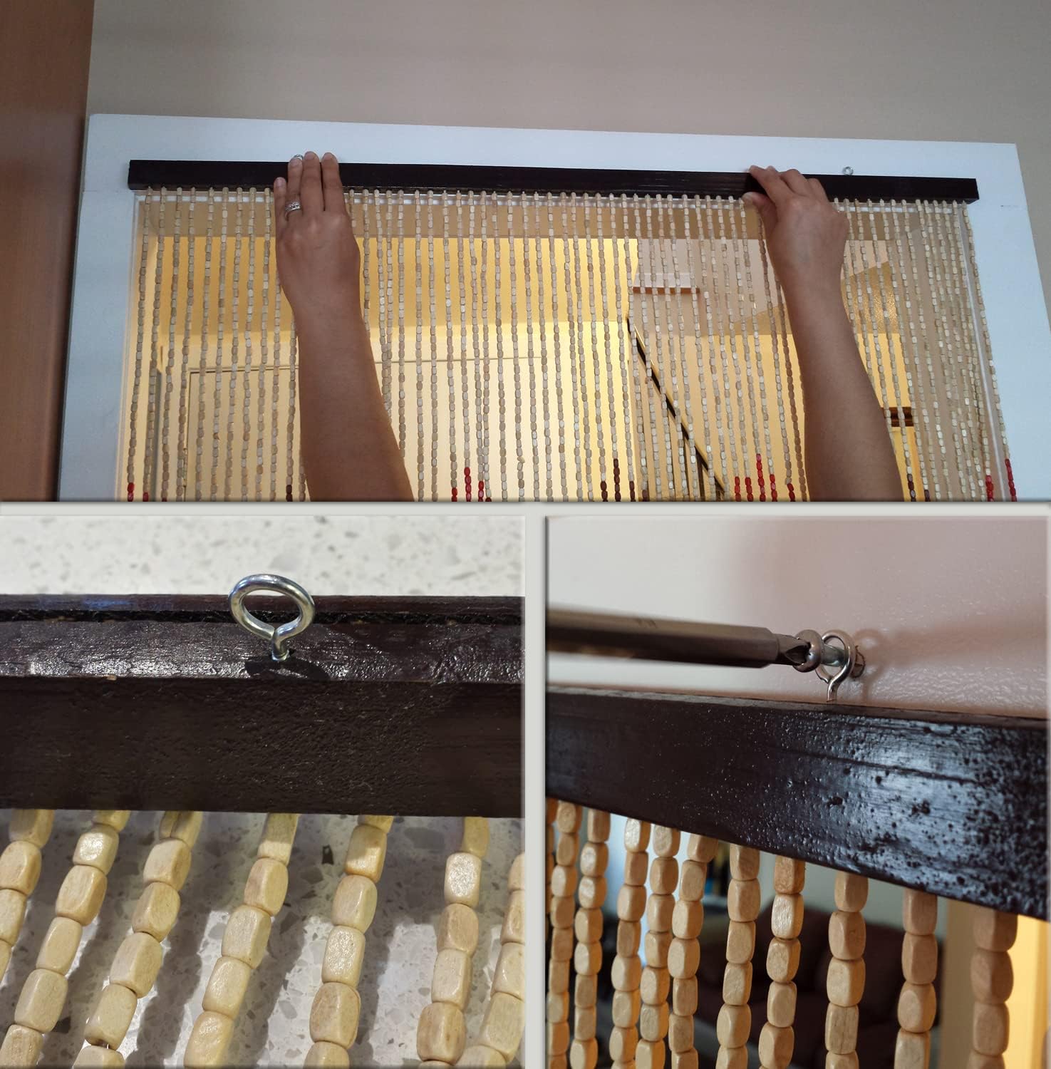 BeadedString Natural Wood and Bamboo Beaded Curtain