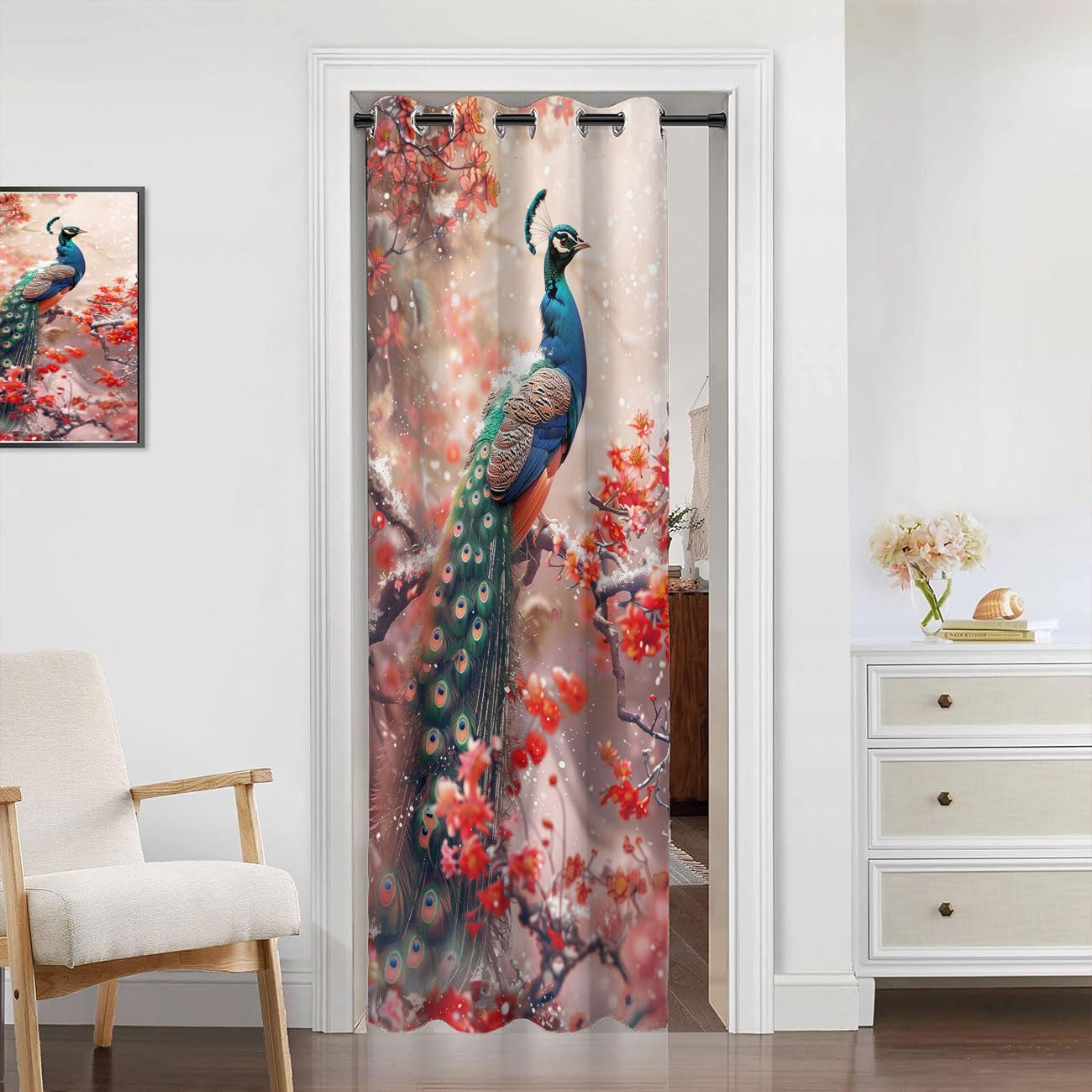 Beautiful Peacock Door Curtain 34x80 Inches 1 Panel