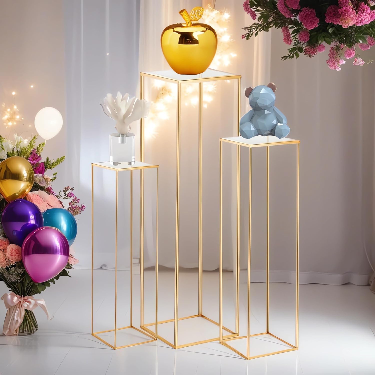 Kapaga 3pcs Gold Metal Plant Stand Display