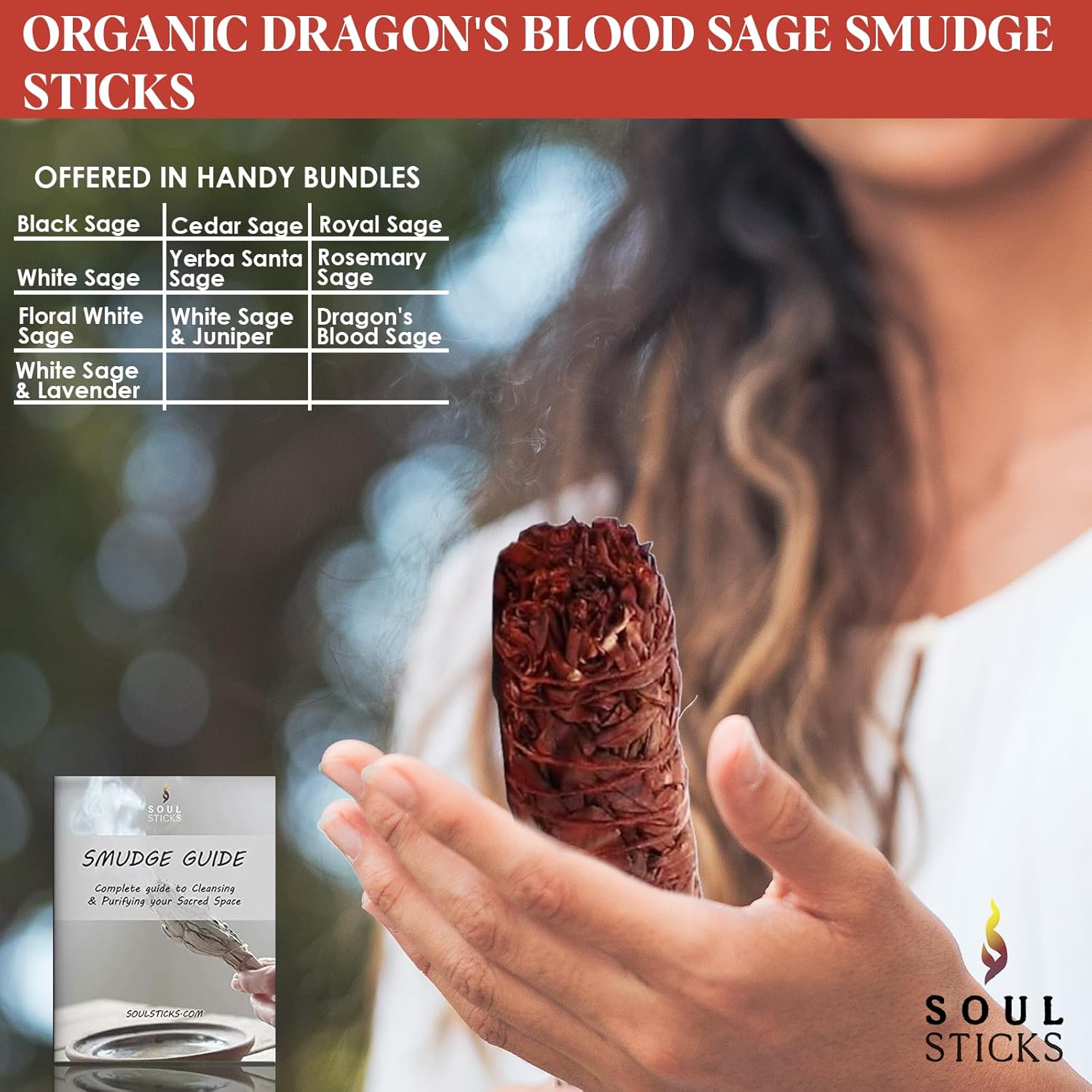 Floral Sage Incense Stick - 9 Inch Dragons Blood Smudge Stick with Guide
