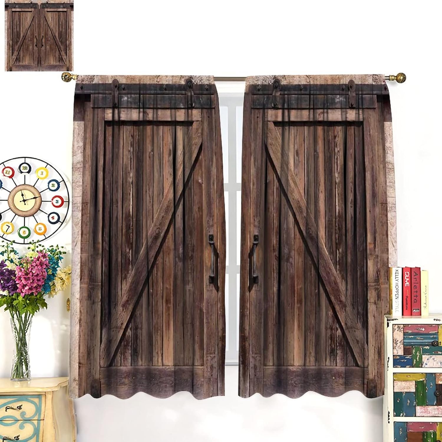 Rustic Barn Door Curtains 2 Panel Set 55x63in