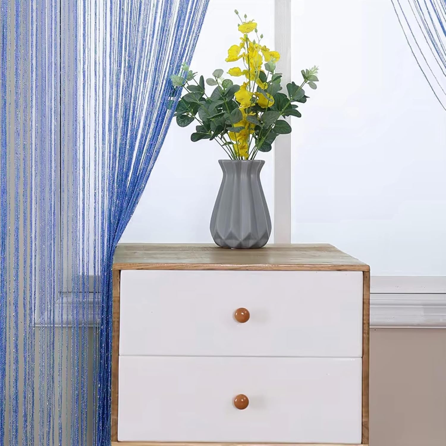 2Pcs String Curtains 39x79 Dark Blue Doorway Curtain