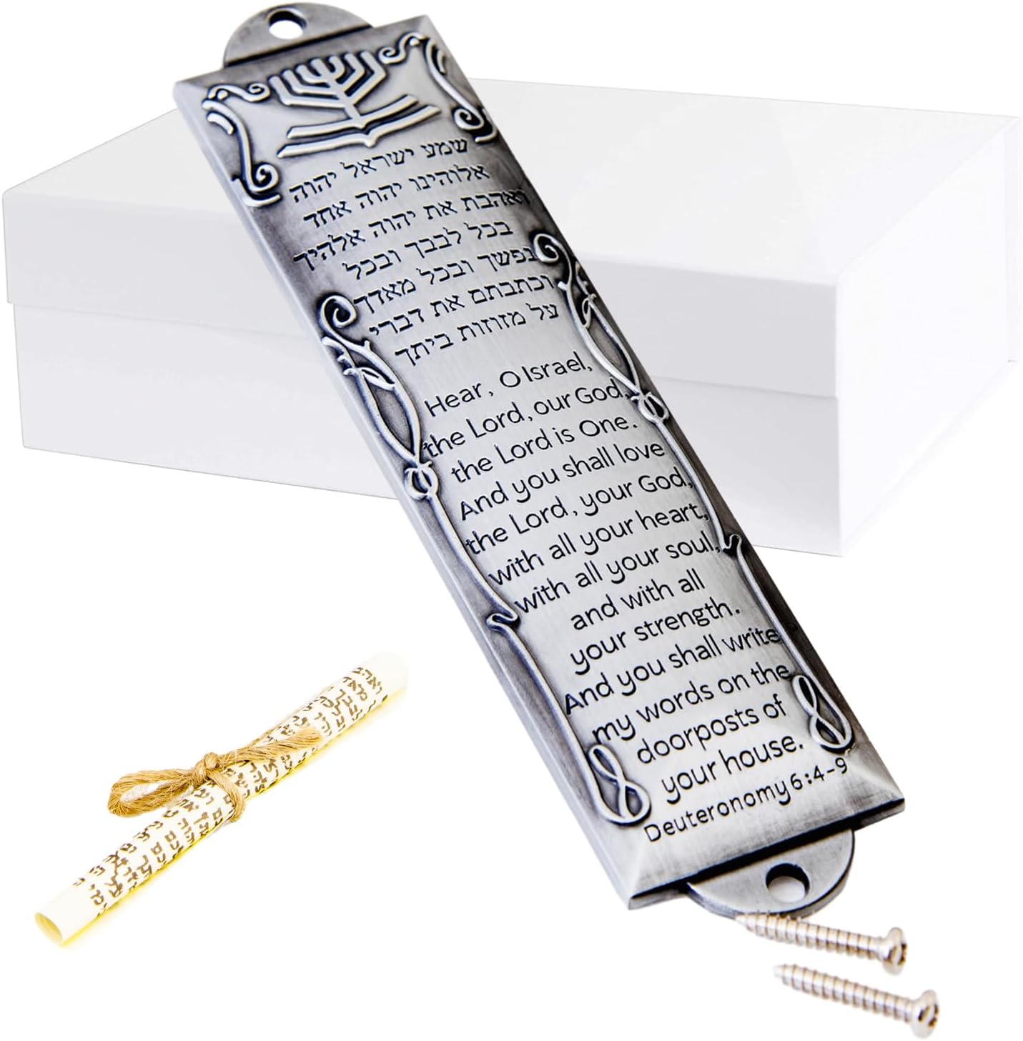 Prefdo Metal Mezuzah Plaque with Scroll
