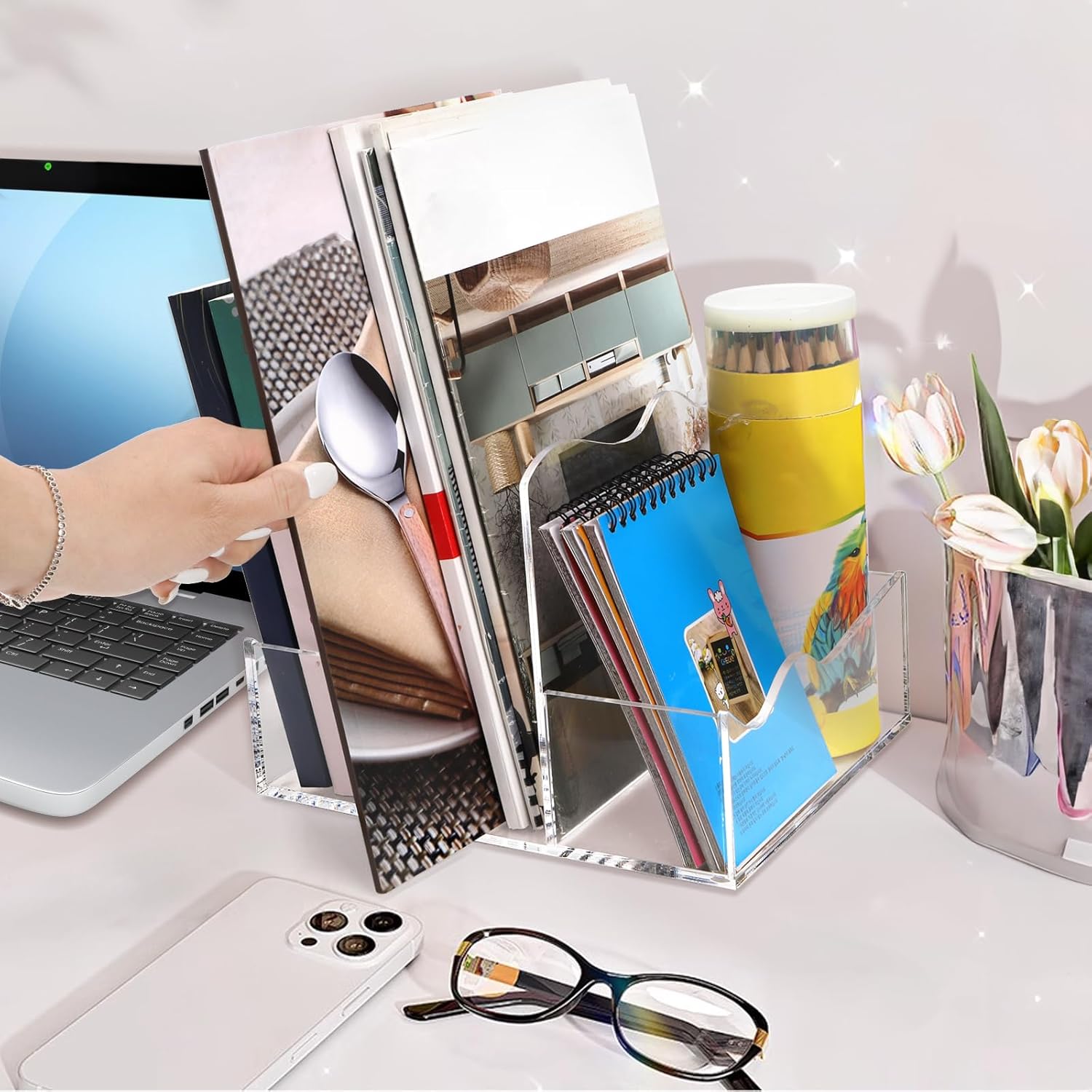 Mezchi Acrylic Magazine Holder with 3 Vertical Compartments