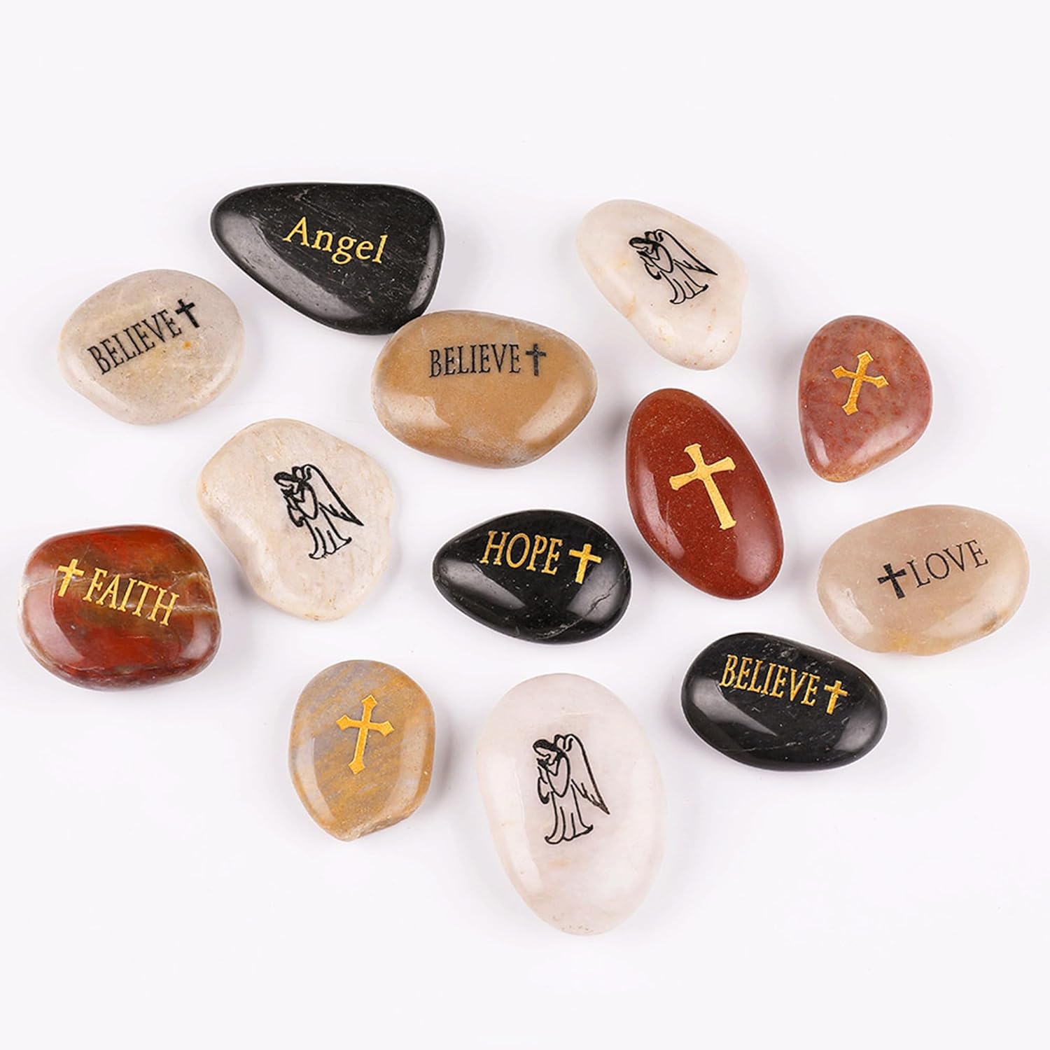 50PCS Engraved Guardian Angel Stones for Hope and Serenity