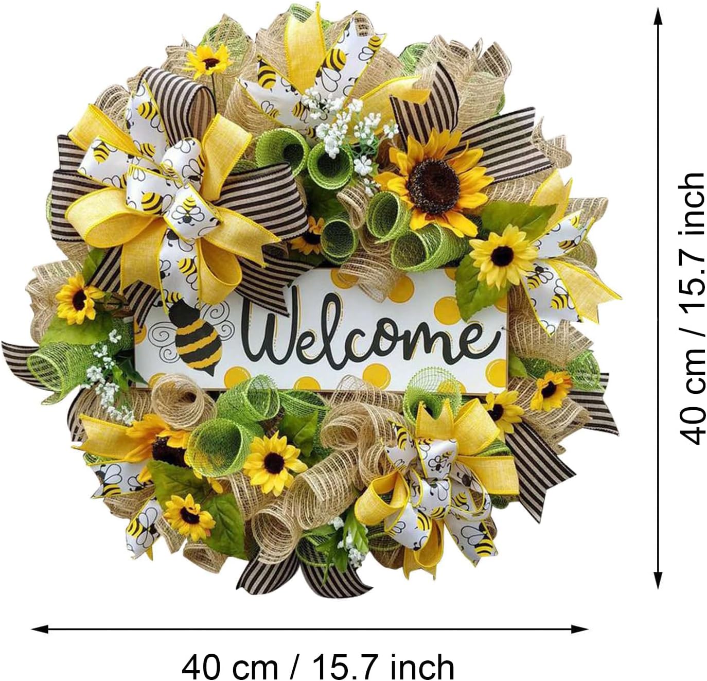 Summer Wreath with Sunflowers and Bees