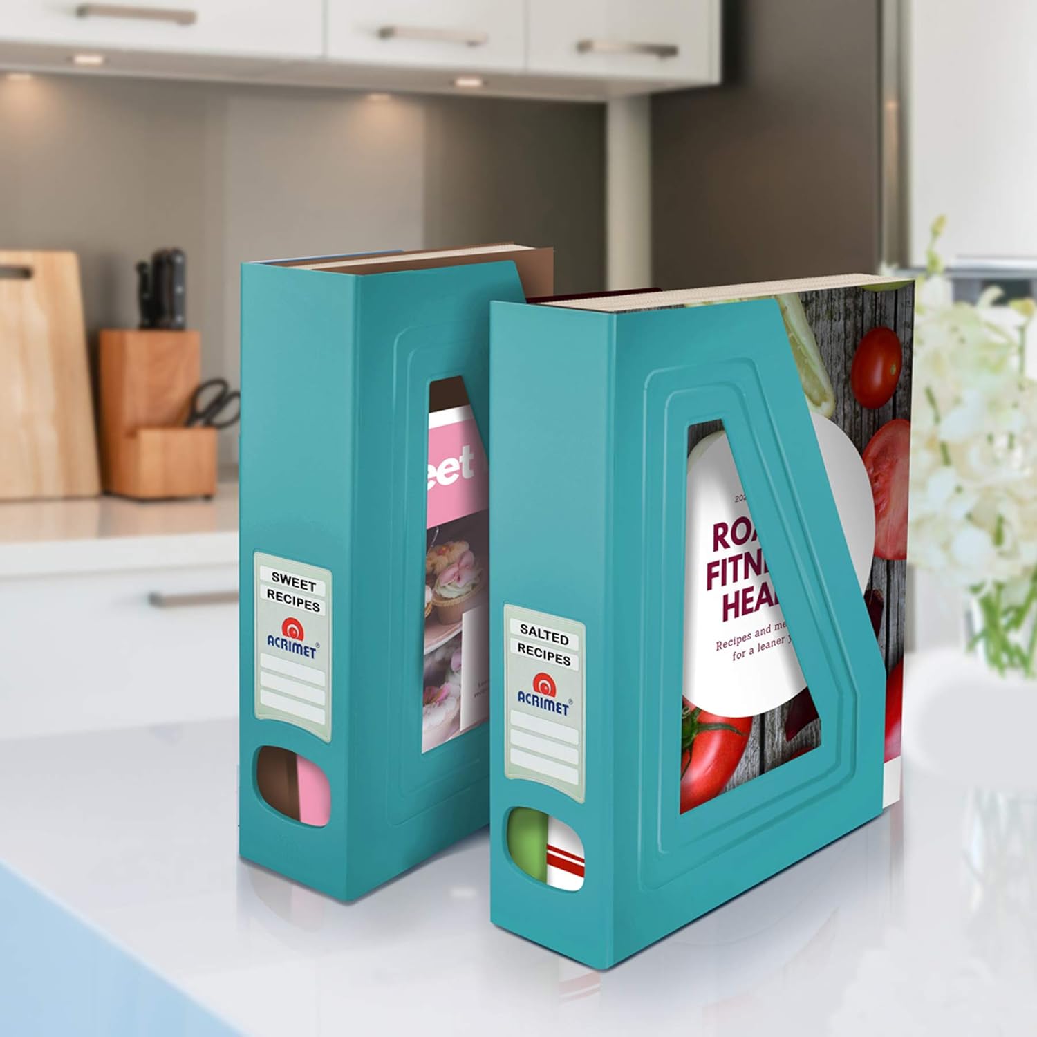 Acrimet Magazine File Holder Durable Rack Space-Saving Organizer 2 Pack Solid Green