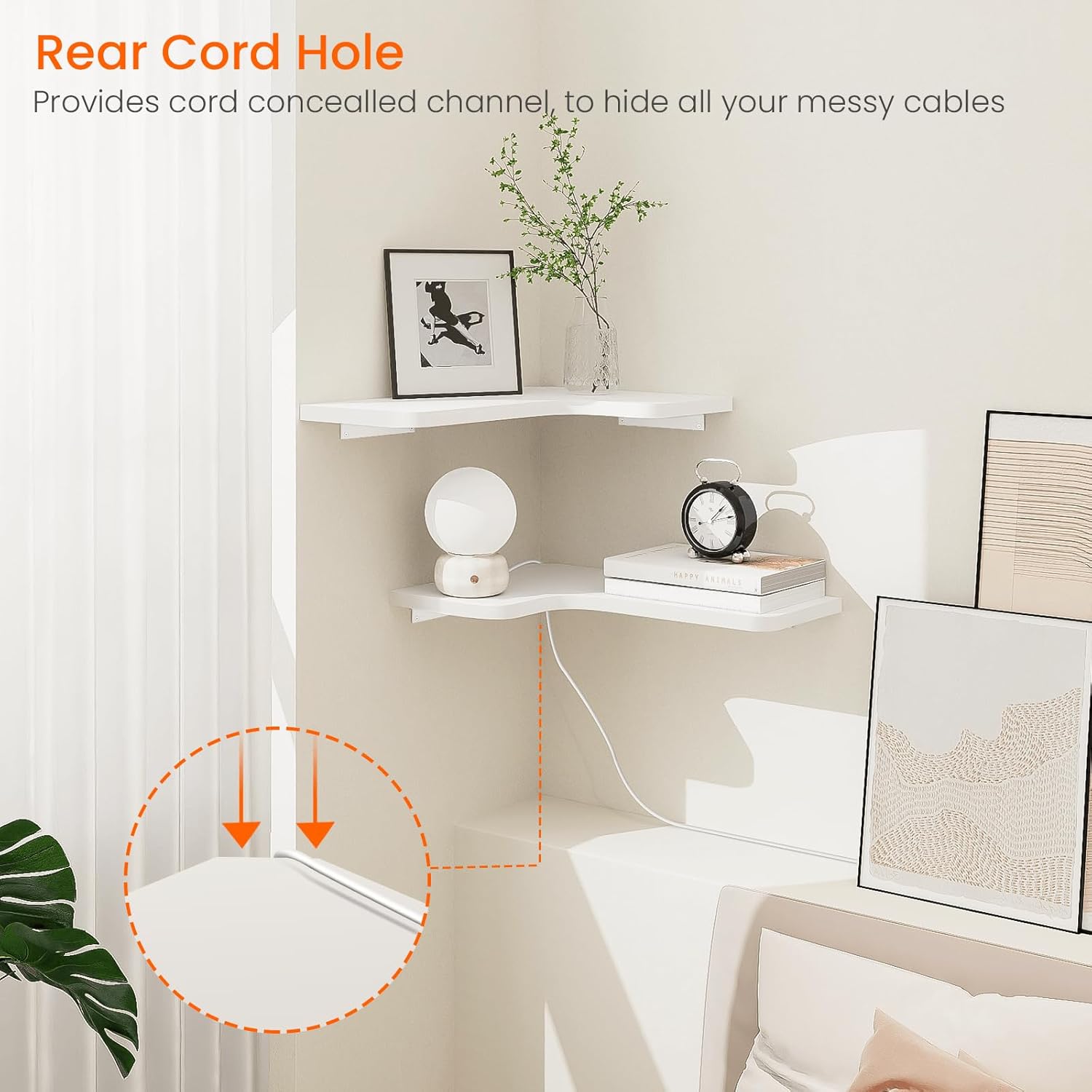 Homode Corner Floating Shelves Set of 3 White