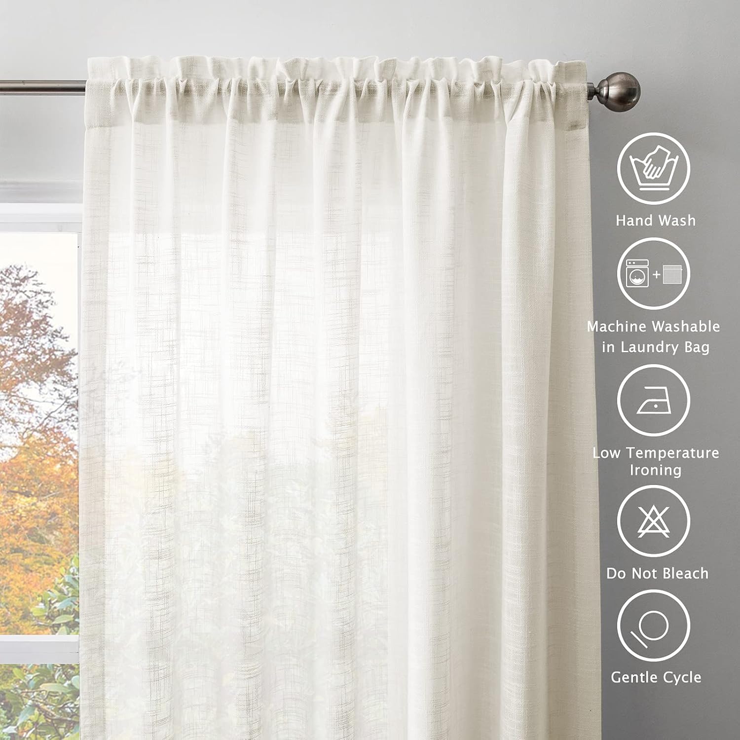 Melodieux Ivory Cream Linen Curtains 63 Inches 2 Panels