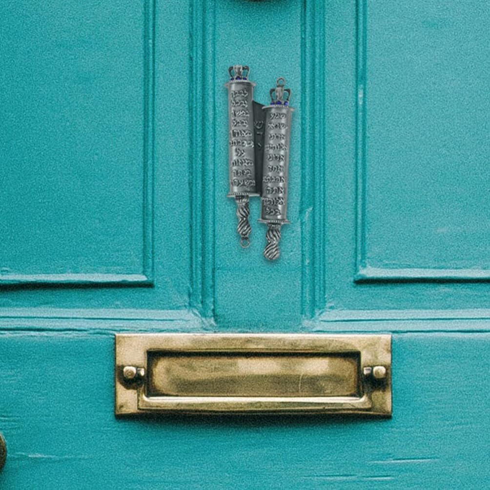 Luxshiny Pewter Mezuzah with Scroll Door Decor