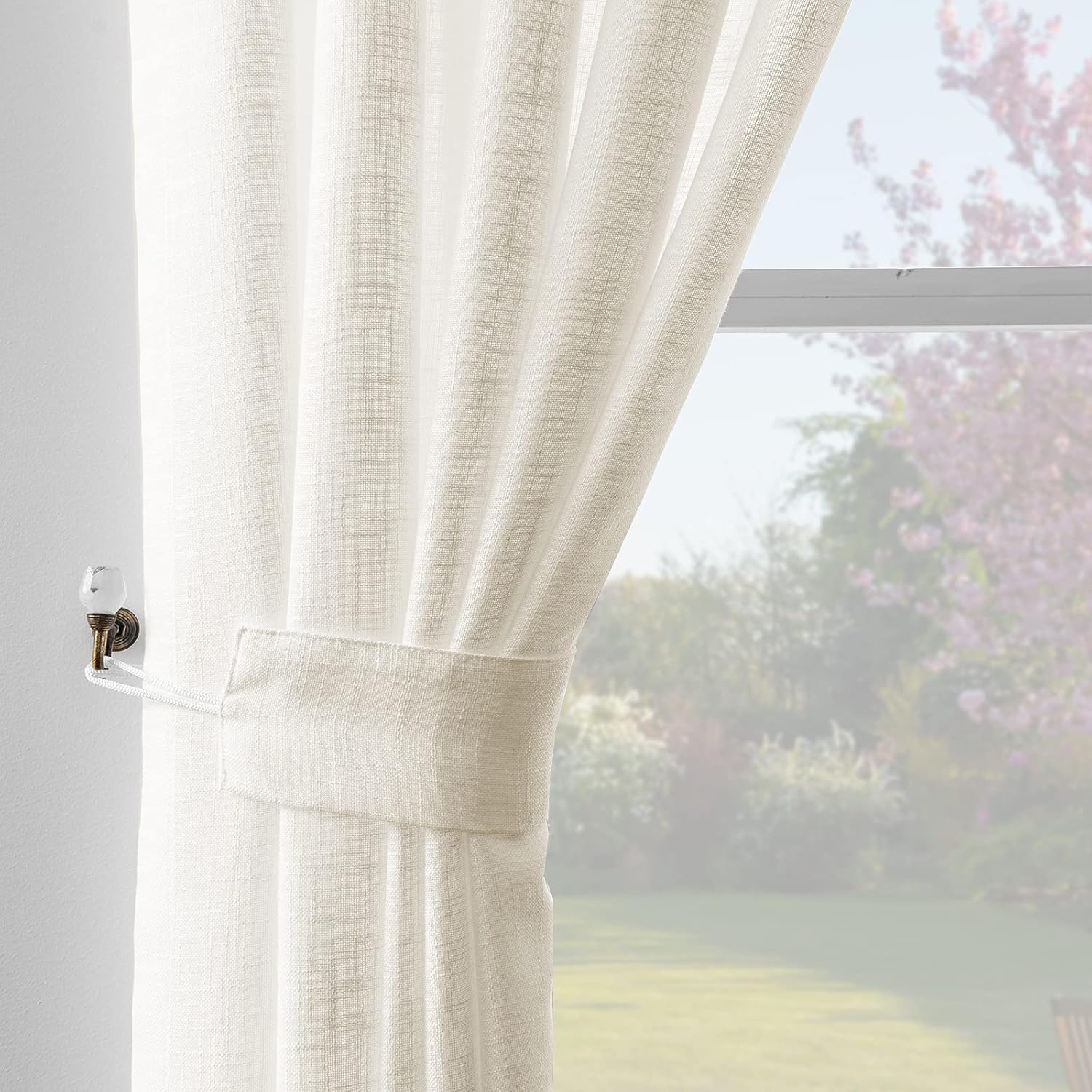 Melodieux Ivory Cream Linen Curtains 63 Inches 2 Panels