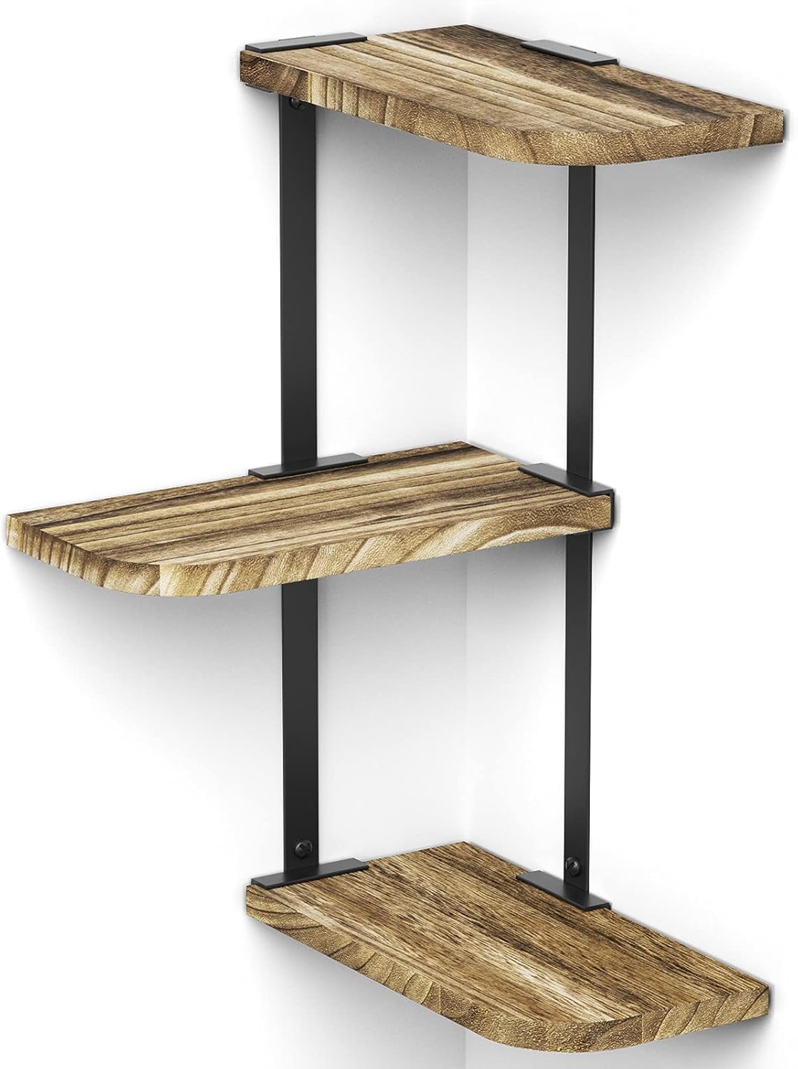 Love-KANKEI 3 Tier Rustic Wood Floating Corner Shelf