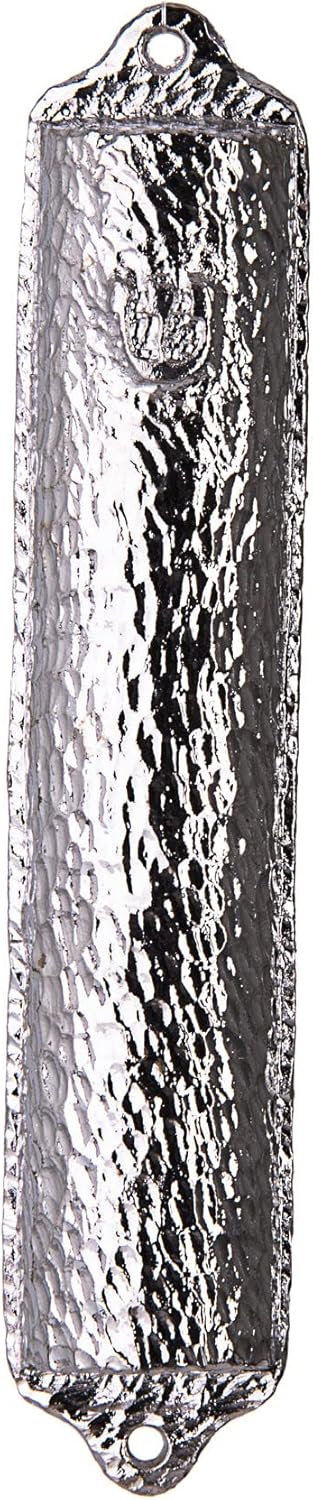 GIFTS PLAZA Judaica Hammered Metal Mezuzah Case 45 Inch Silver