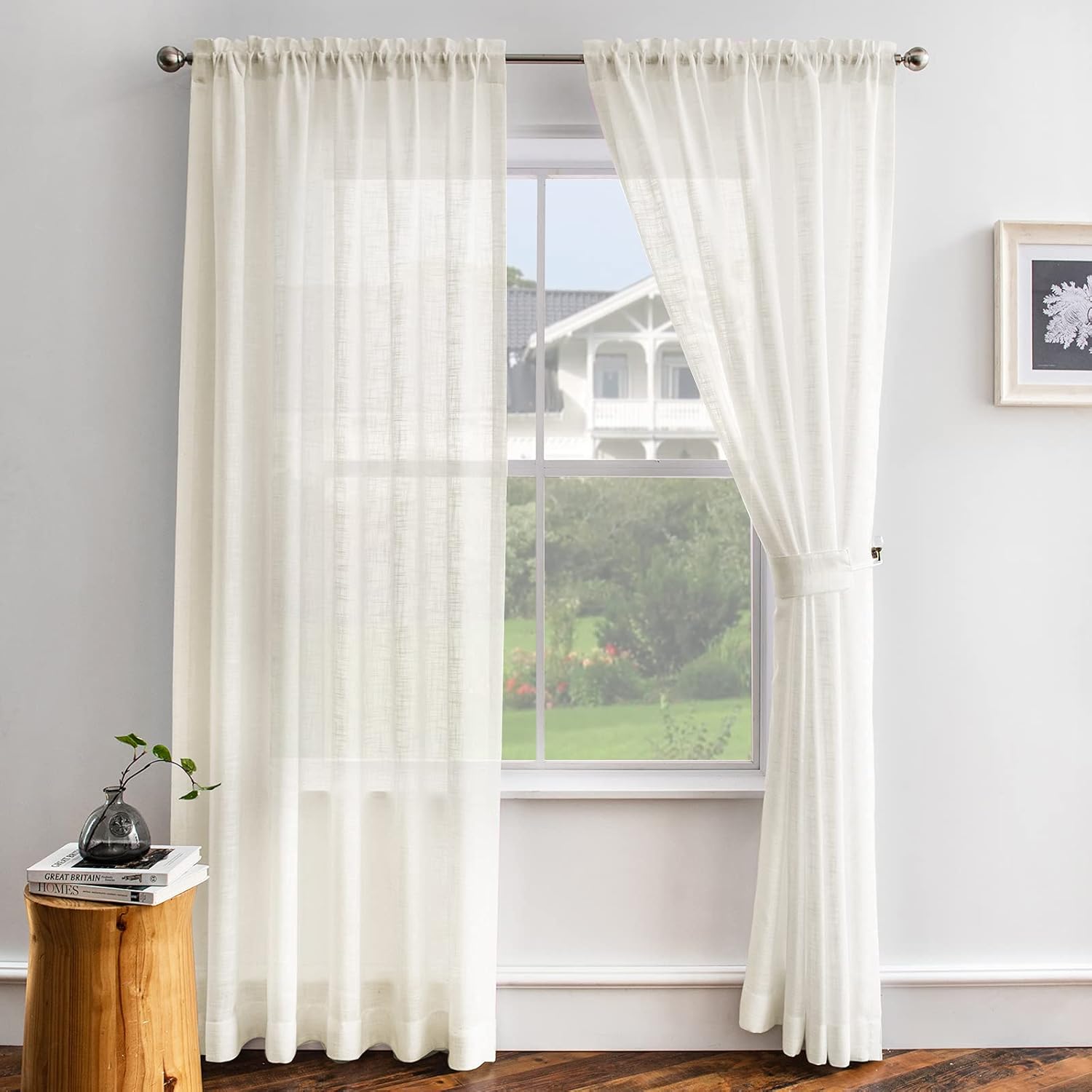Melodieux Ivory Cream Linen Curtains 63 Inches 2 Panels