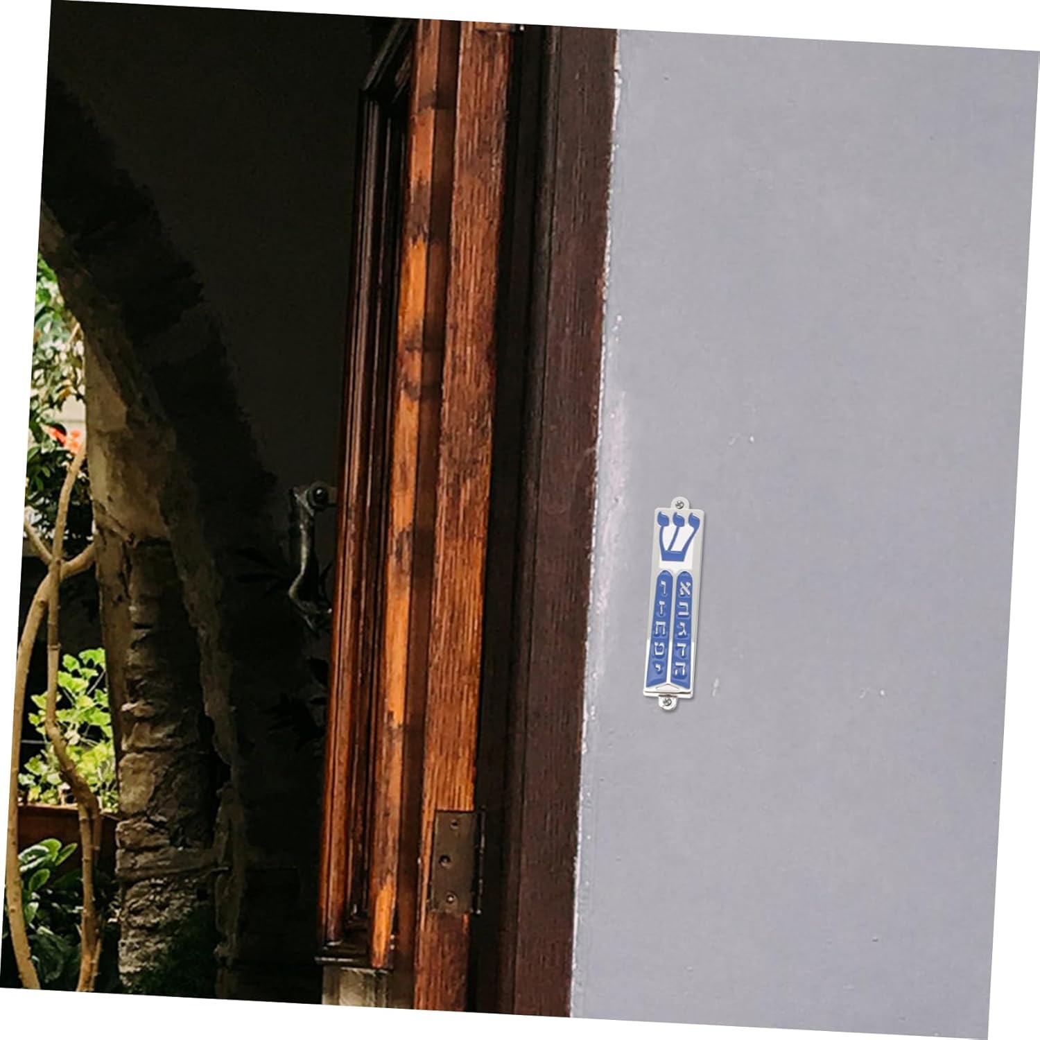 Jewish Mezuzah Door Blessing Scroll with Blue Enamel Design