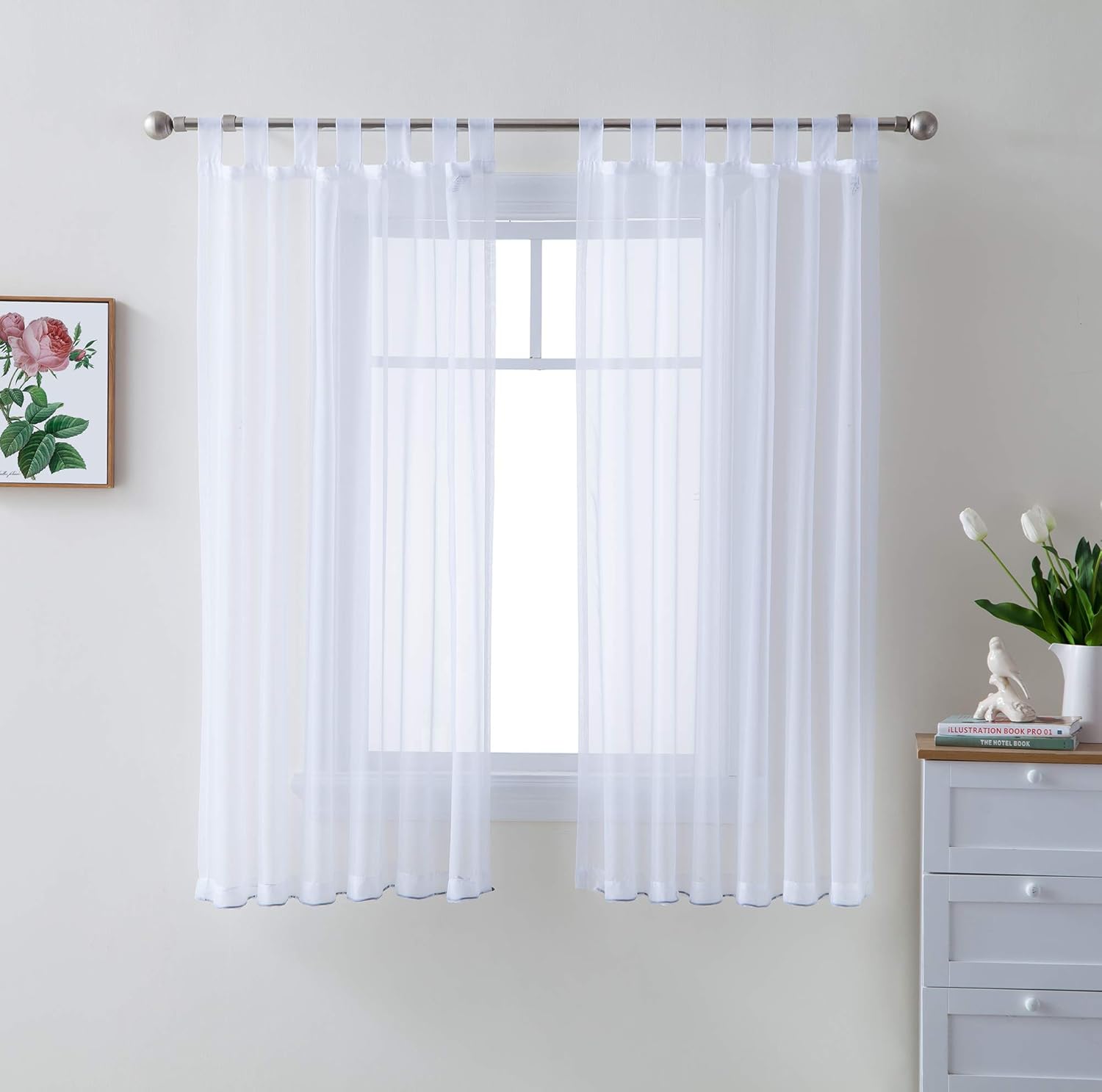 HLC ME White Tab Top Curtain Panels Set of 2