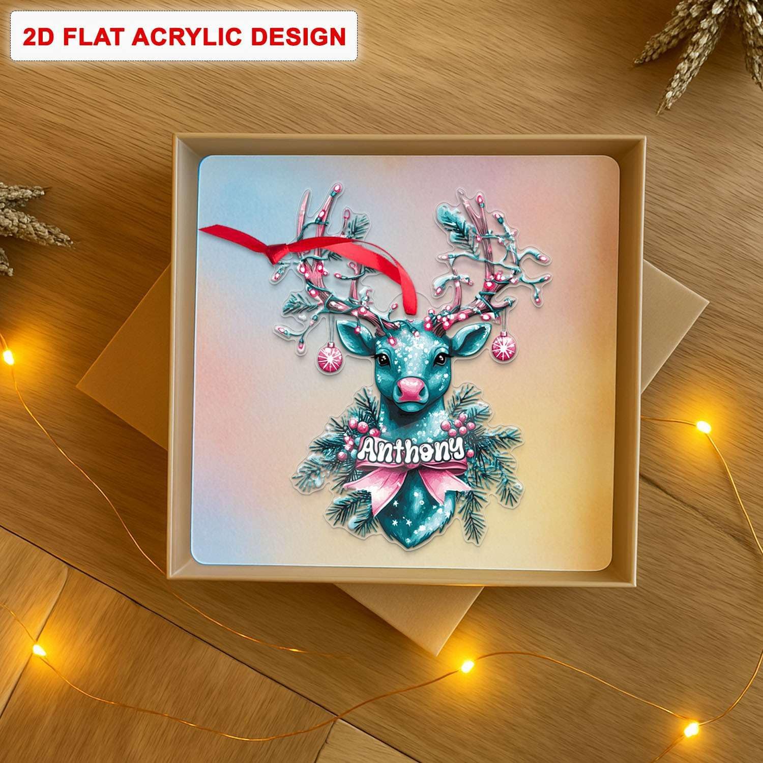Custom Name Reindeer Hanging Christmas Ornament