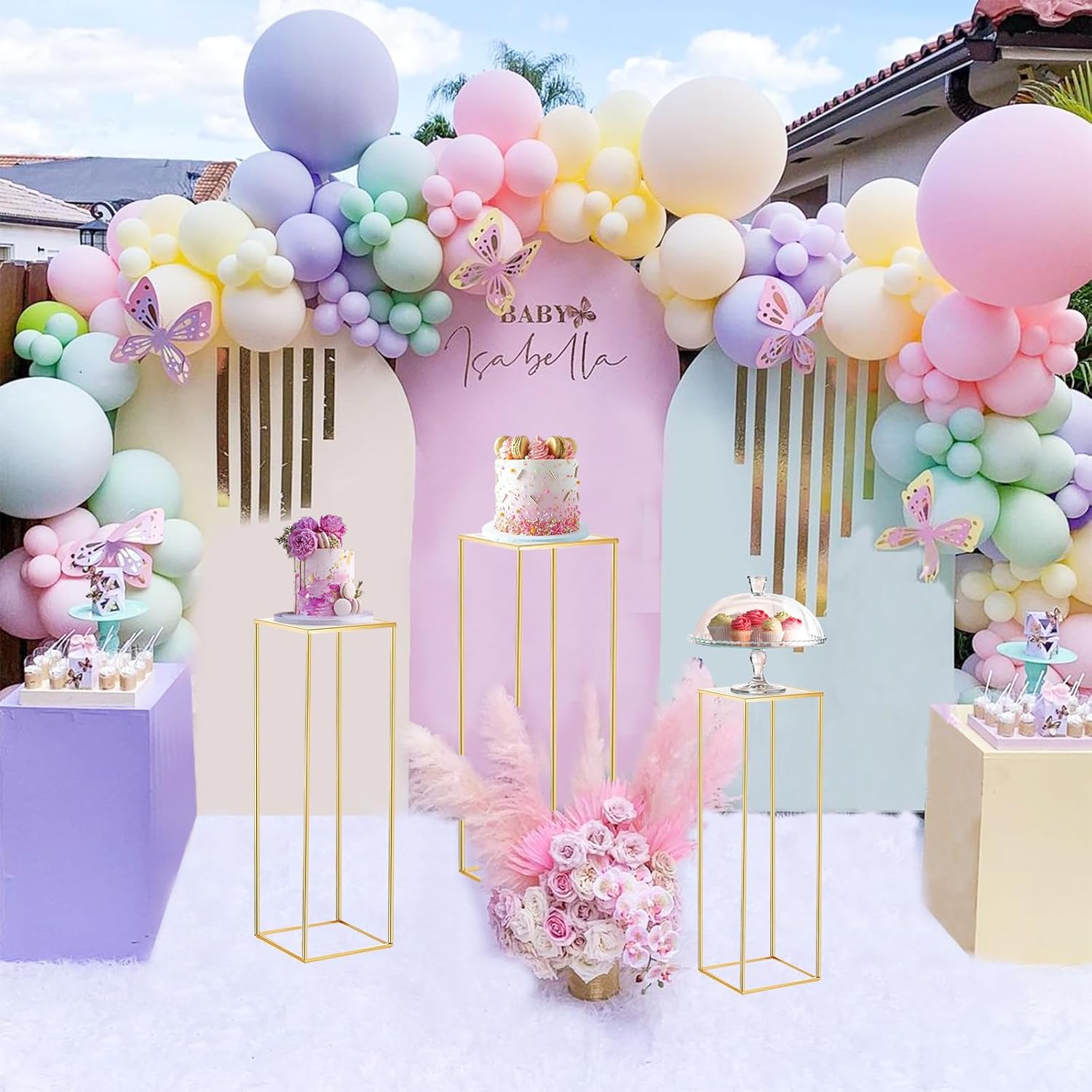 3PCS Square Cylinder Pedestal Stand for Parties