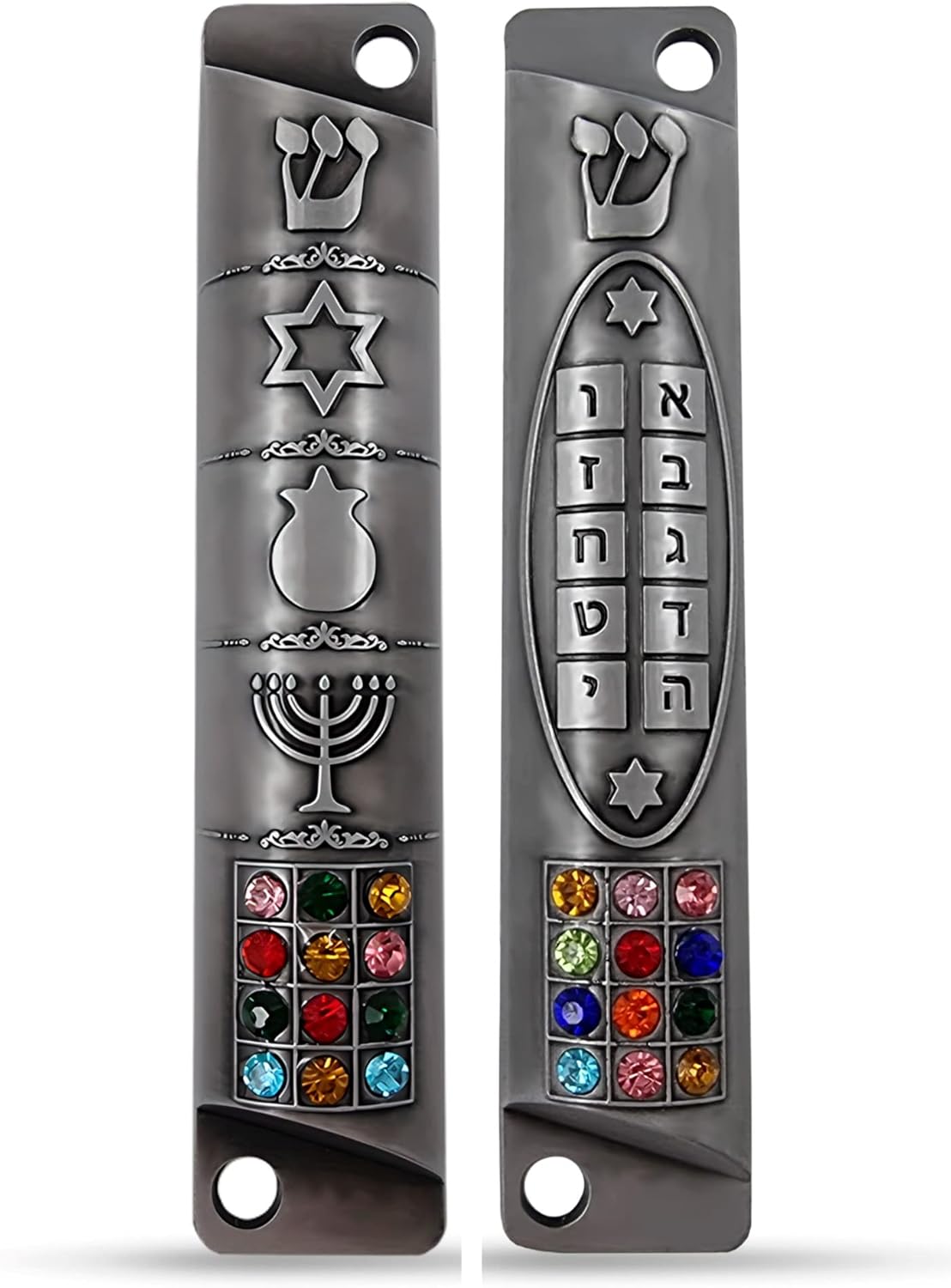 Set of 2 Pewter Mezuzah Cases with Scroll for Door Frame