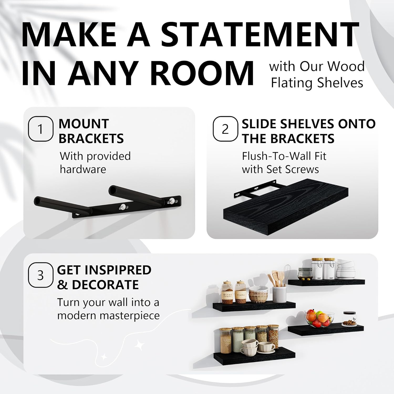 Venusmiles Floating Wall Shelves Black 15x6x1