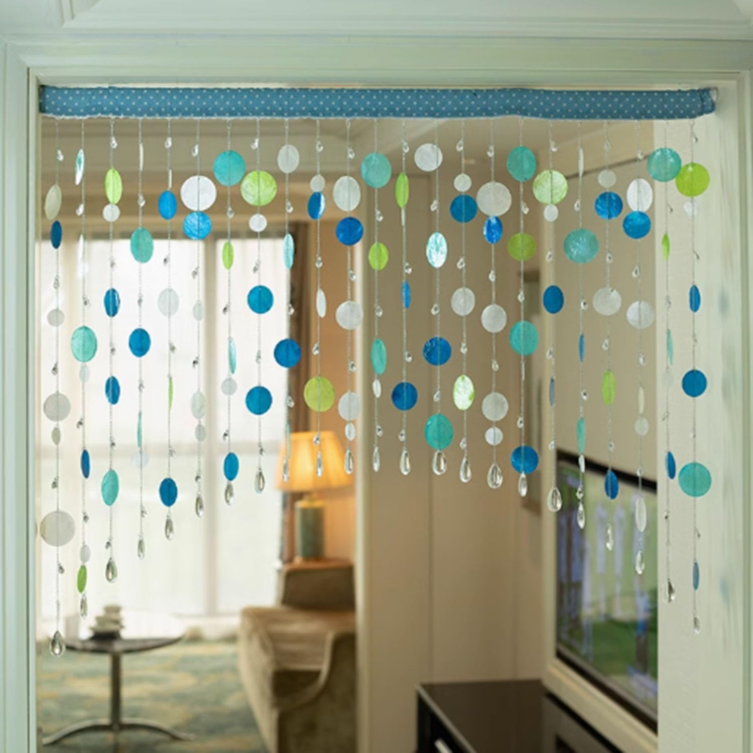 Blue Beaded Curtain for Doorway Privacy Partition