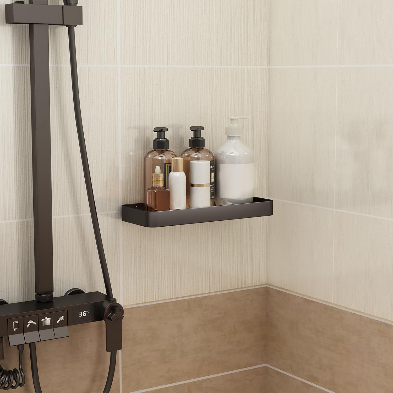 Danpoo 12 Inch Wall Shelf with Matte Black Aluminum Frame