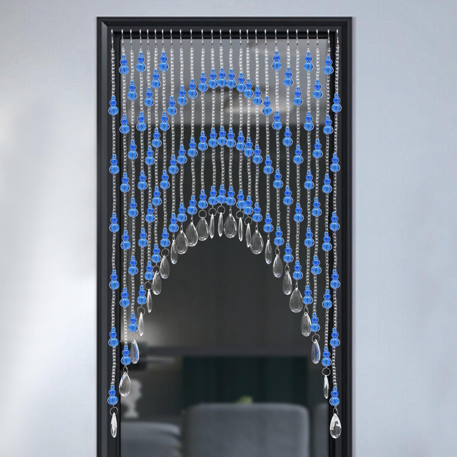 Blue Clear Arched Glass Beaded Curtain for Doorway and Windows