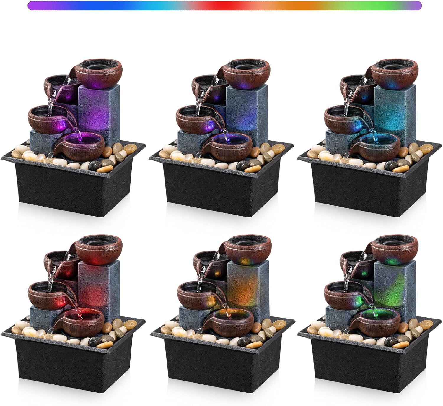AMOOTEK Tabletop Fountain with LED Lights and Rocks