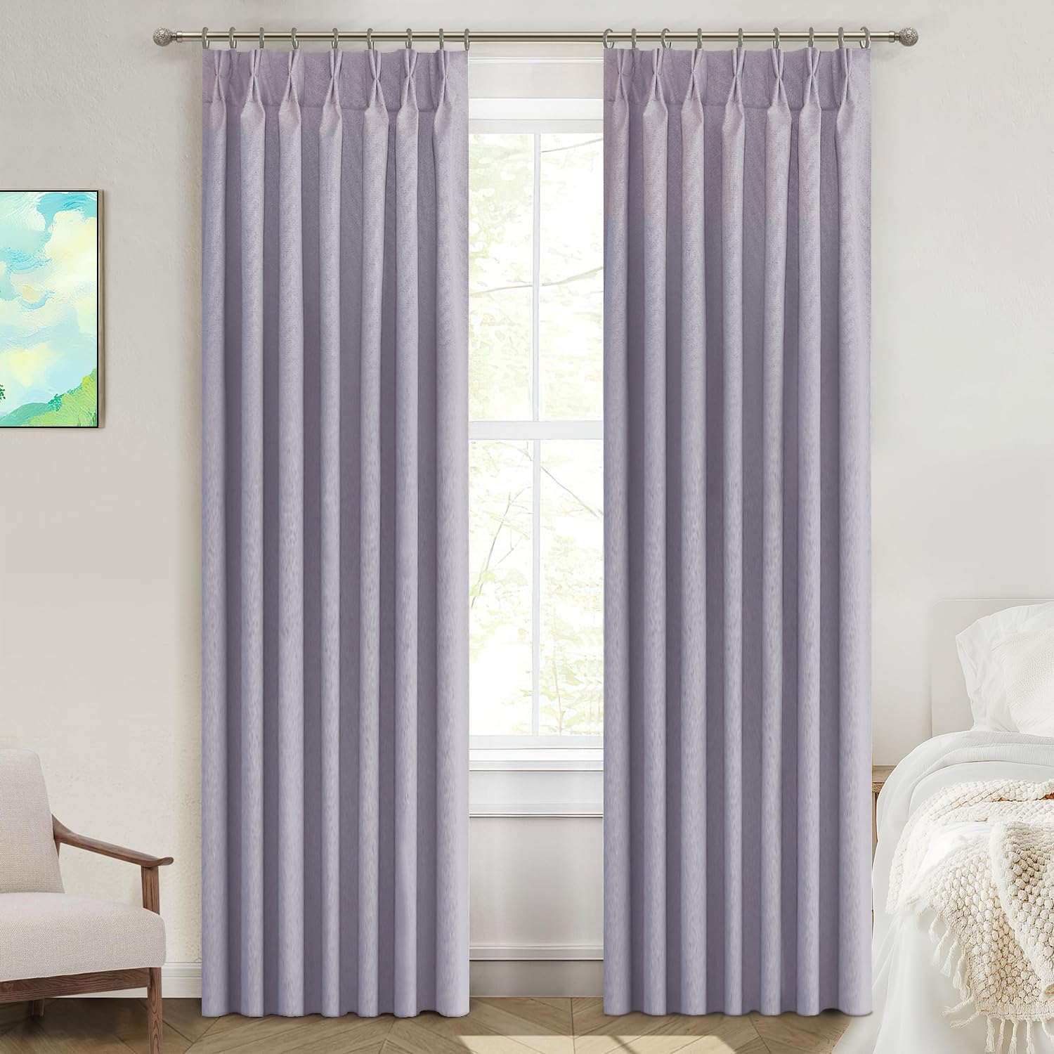 Light Grey Blackout Linen Curtains 2 Panels Set 72 Inches Length