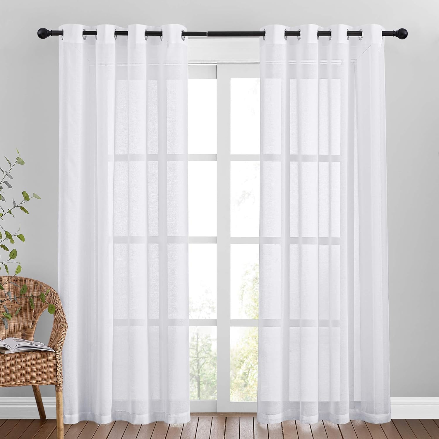 NICETOWN Sheer Curtains for Living Room - Grommet Top Faux Linen 84 Inches