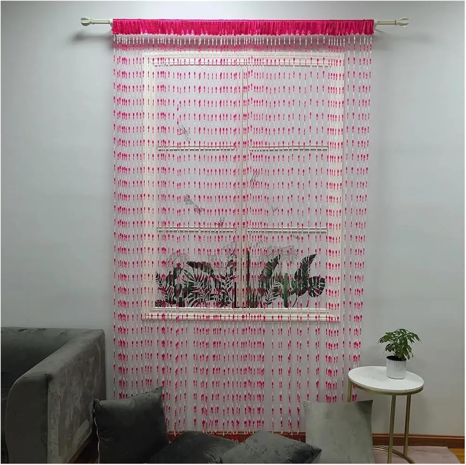 Bright Button Beaded Fringe Door Curtain Panel