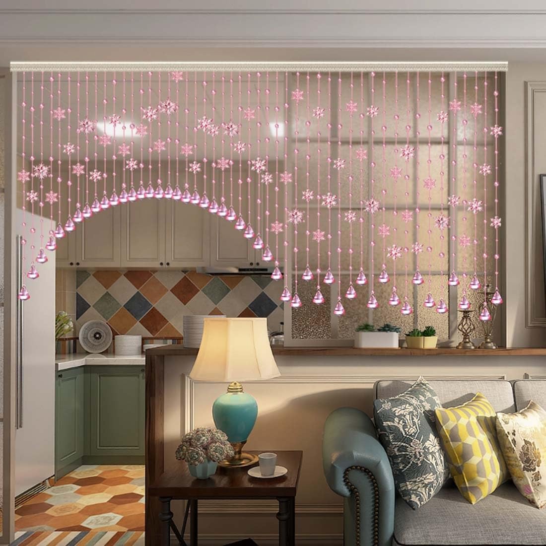 Clear Blue Purple Pink Sparkle String Curtain
