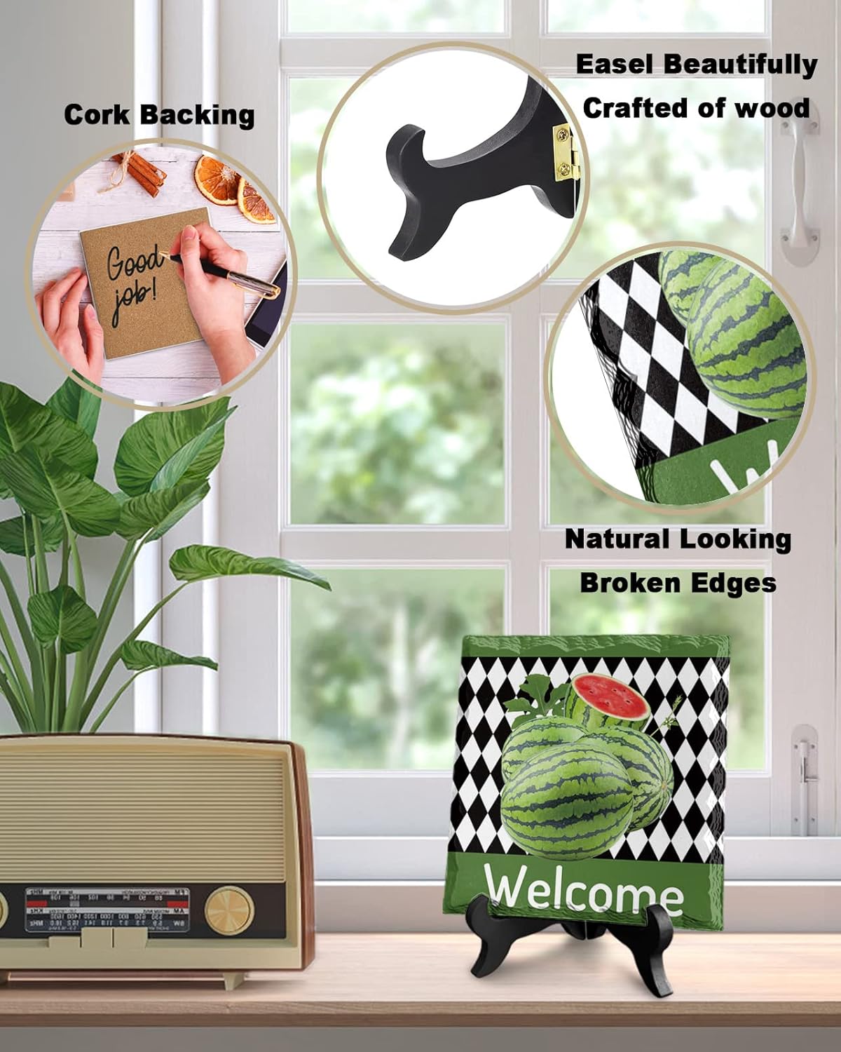 Abstract Diamond Lattice Green Summer Watermelon Desk Ceramic Ornament