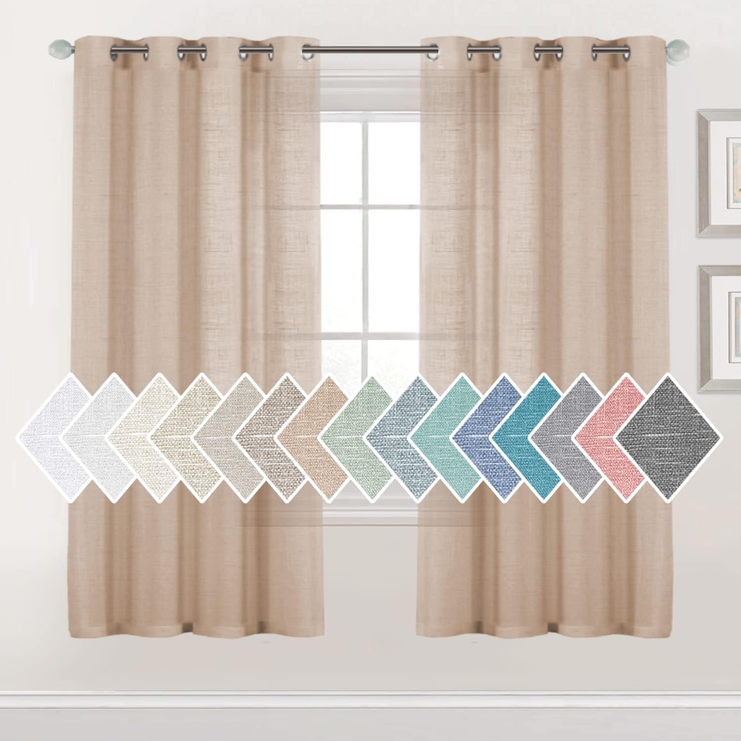 HVERSAILTEX Linen Semi Sheer Curtains 72 Inches 2 Panels Natural