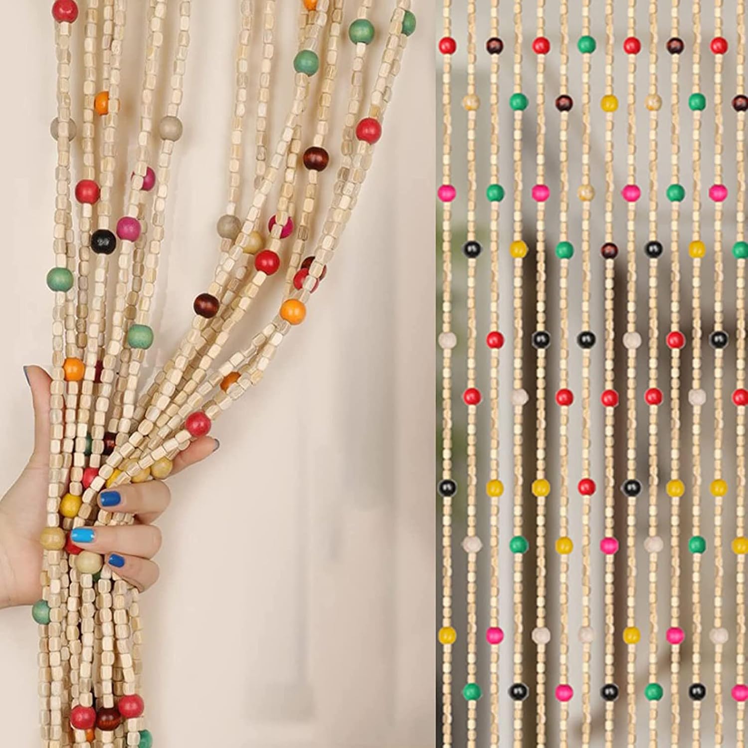 Wooden Beaded Curtain - Stylish Room Divider for Doors and Hallways
