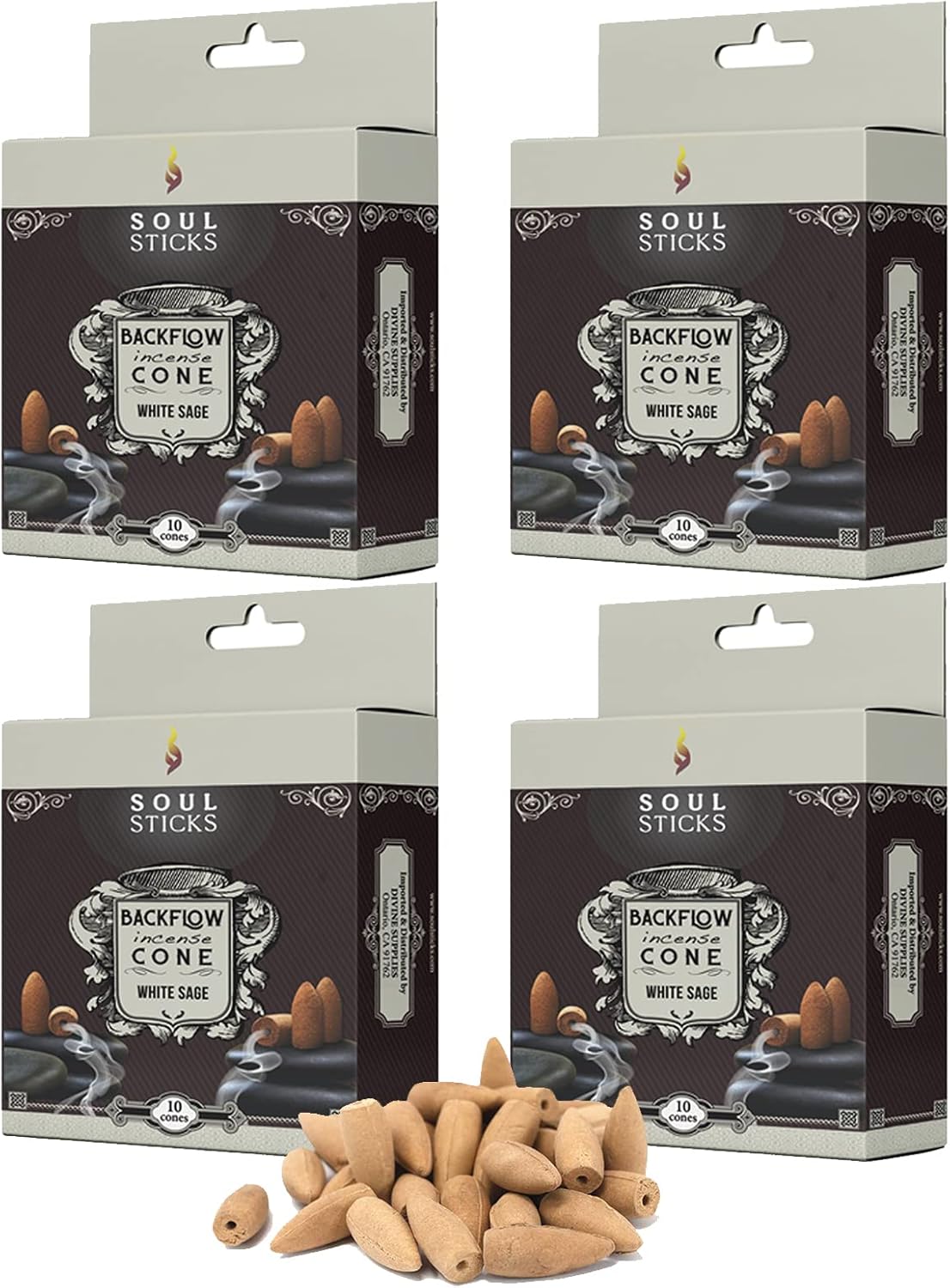 Soul Sticks Backflow Incense Cones - 40PCS White Sage Cleansing Set