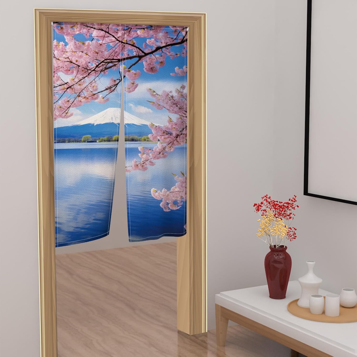 Japanese Mount Fuji Noren Door Curtain for Home and Kitchen